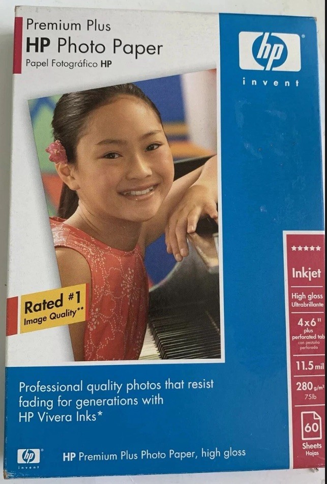 HP Premium Plus Photo Paper, High Gloss 4 x 6 Inches 2 packs of 60 sheets