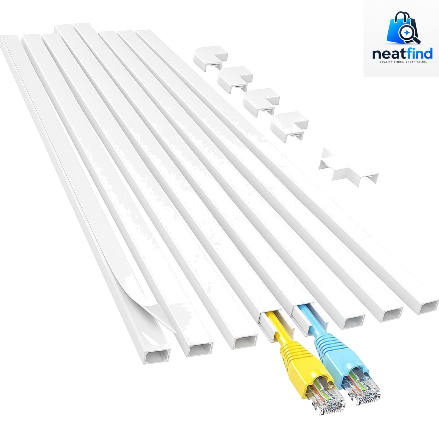 Cord Hider 113in White Cable Raceways Wall Cable Management Kit for Home & Of...