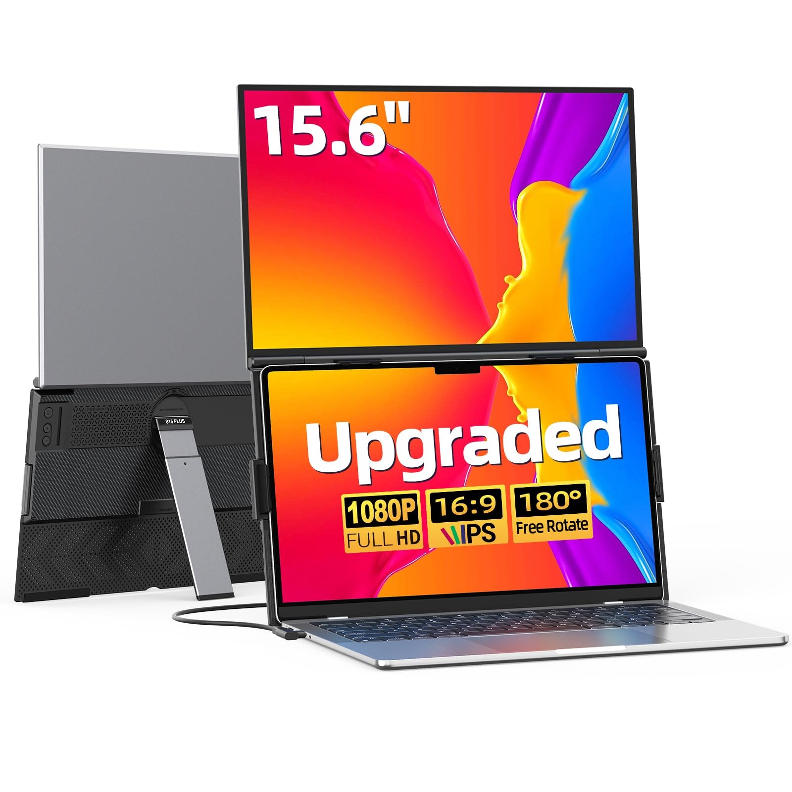 15.6" Dual Laptop Screen 14" Stacked, Dual-Screen Stacked