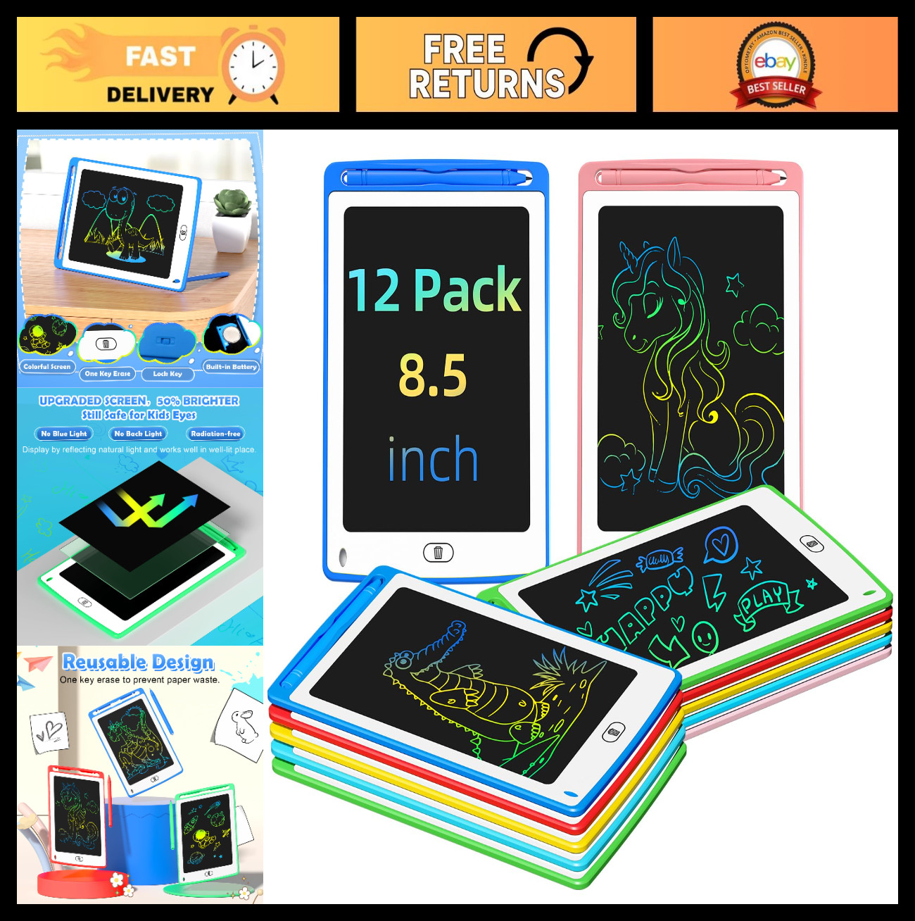 Colorful 8.5" LCD Writing Tablet Doodle Board - Educational Party Favors for Kid