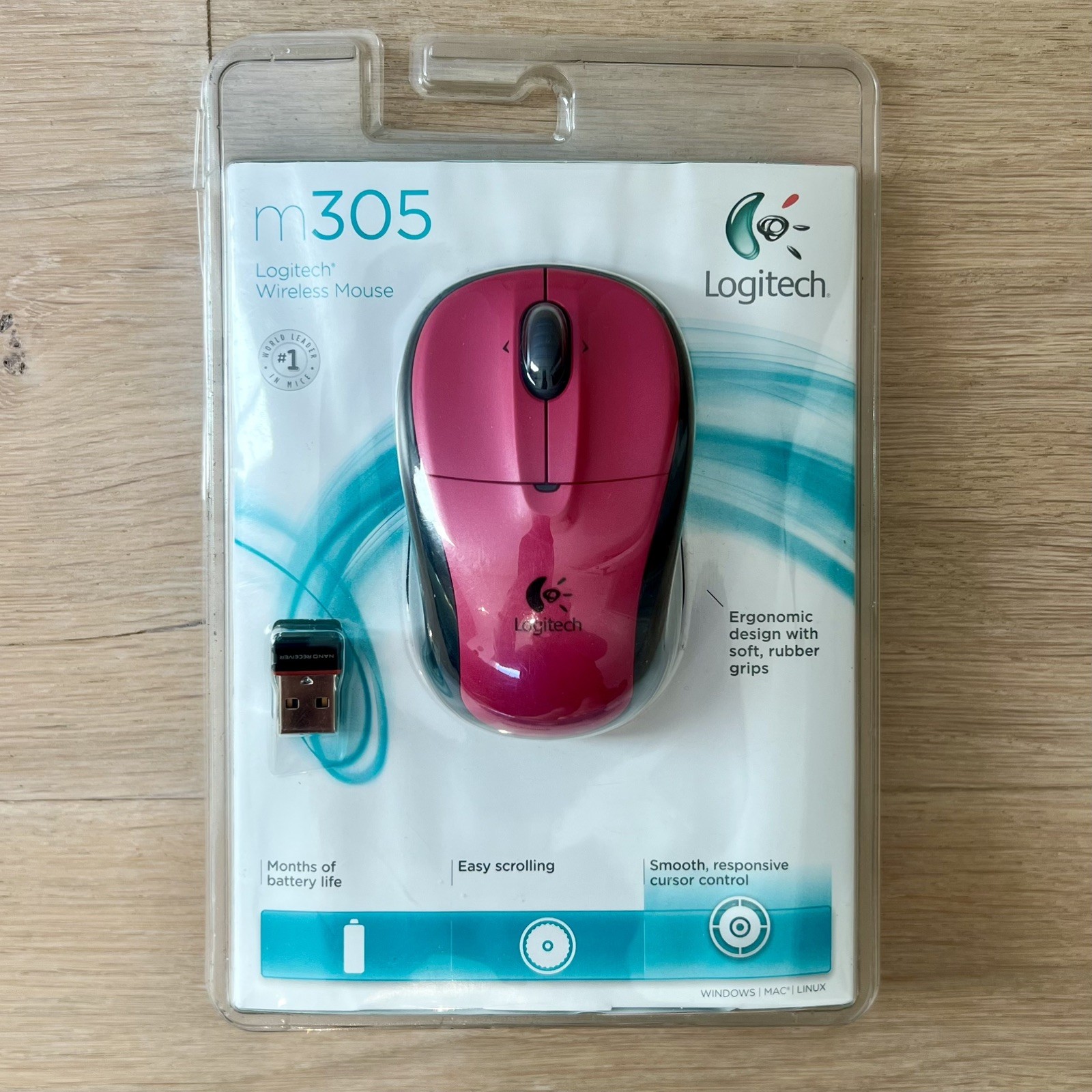 Logitech M305 Wireless Optical Mouse Ergonomic Design Soft Rubber Grips Res