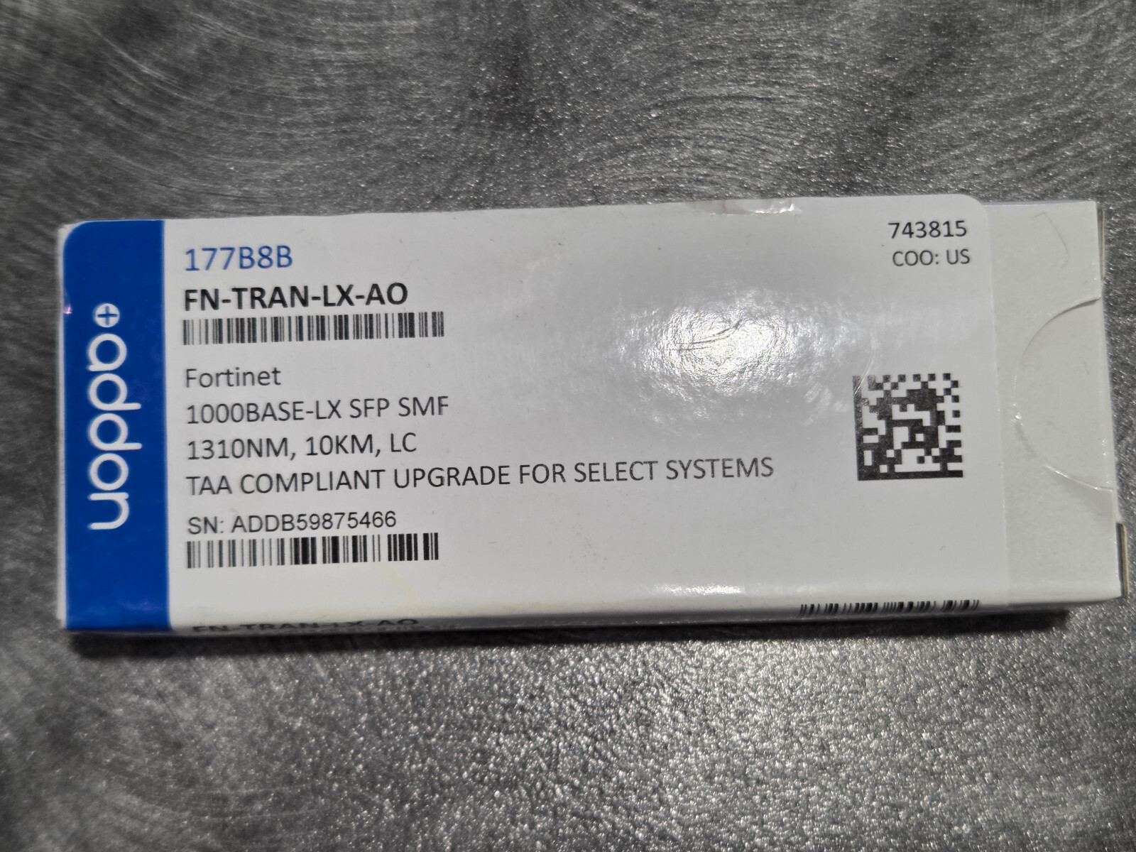 FN-TRAN-LX-AO Addon Fortinet Compatible 1000Base-SX SMF Tranceiver
