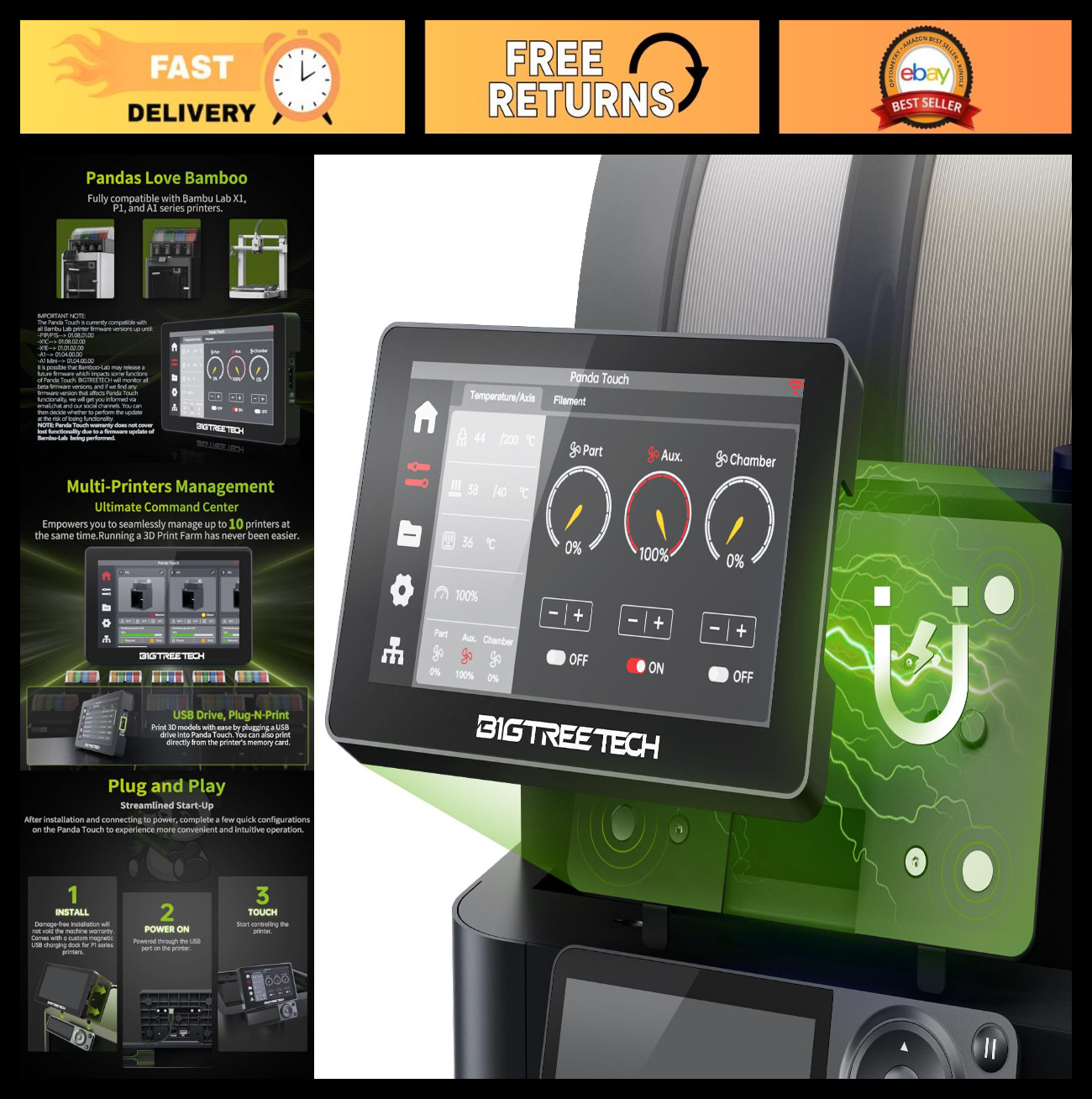Touch Screen Upgrade for Bambu-Lab P1S P1P X1C X1E A1 Mini 3D Printers, Multi-Pr