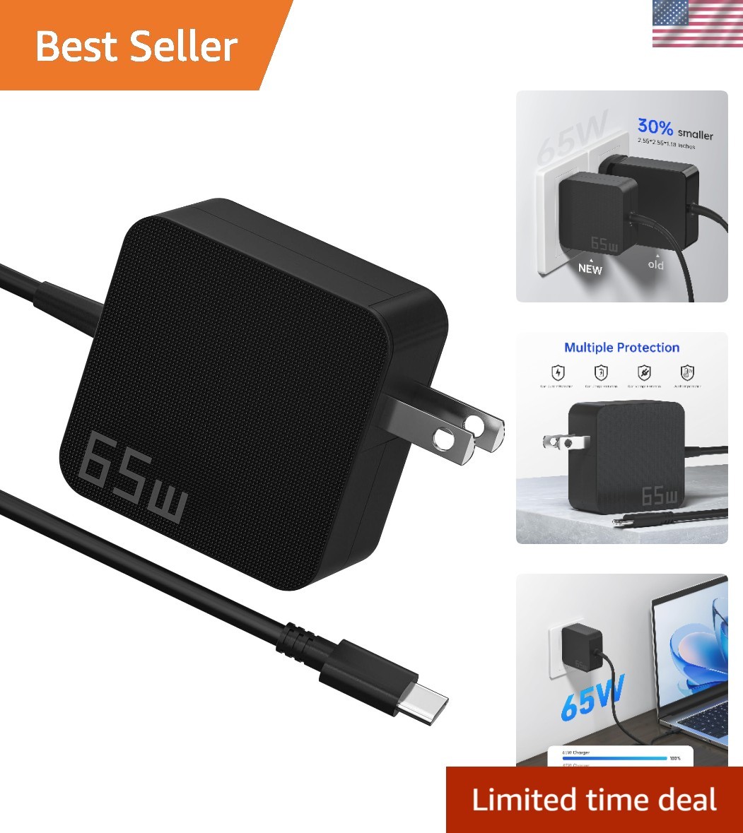 65W USB C Laptop Charger, Universal Fast Charging Power Adapter - Compact Typ...