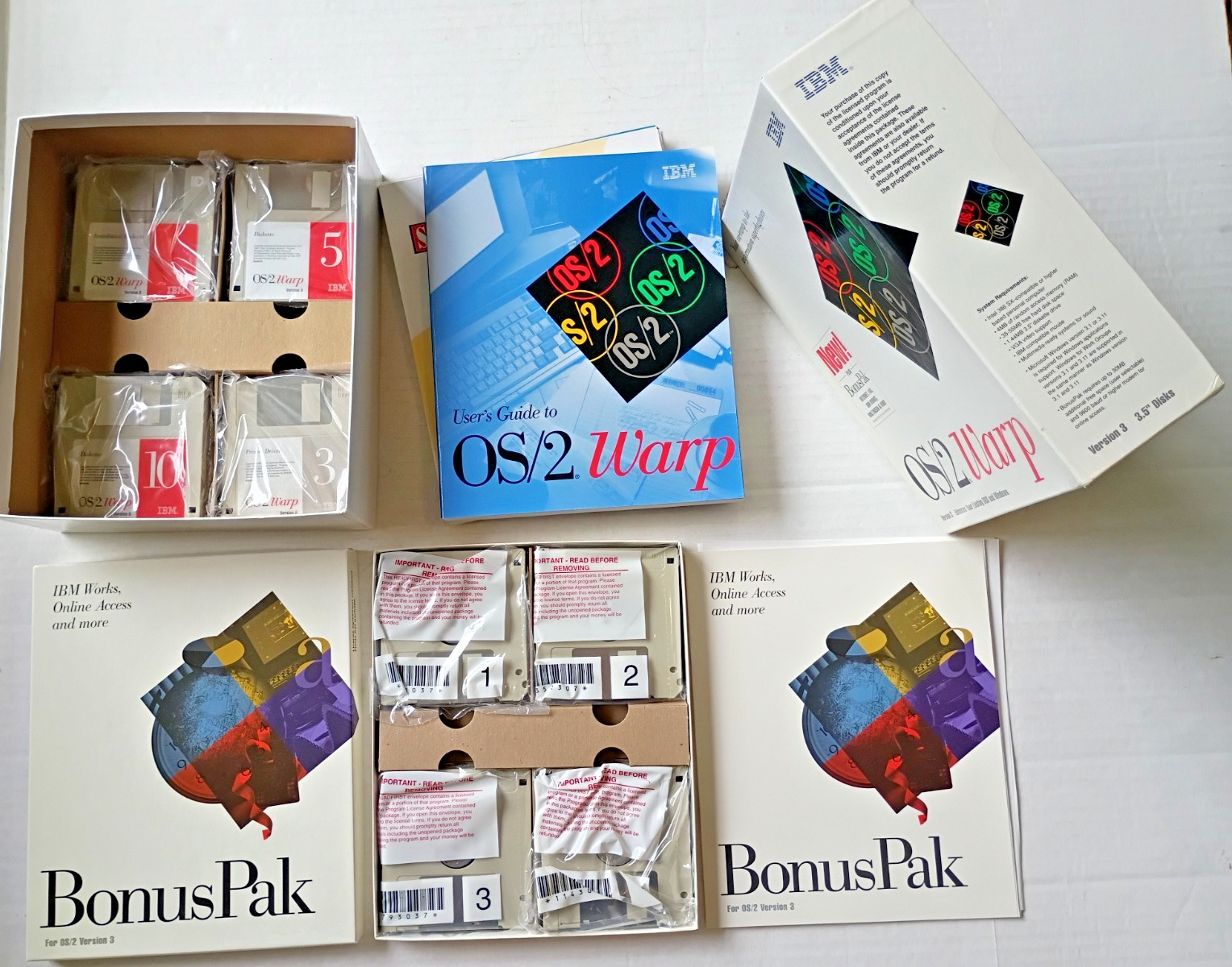 IBM OS/2 WARP Version 3 Plus BonusPak With Floppy Discs Factory Sealed Red Spine