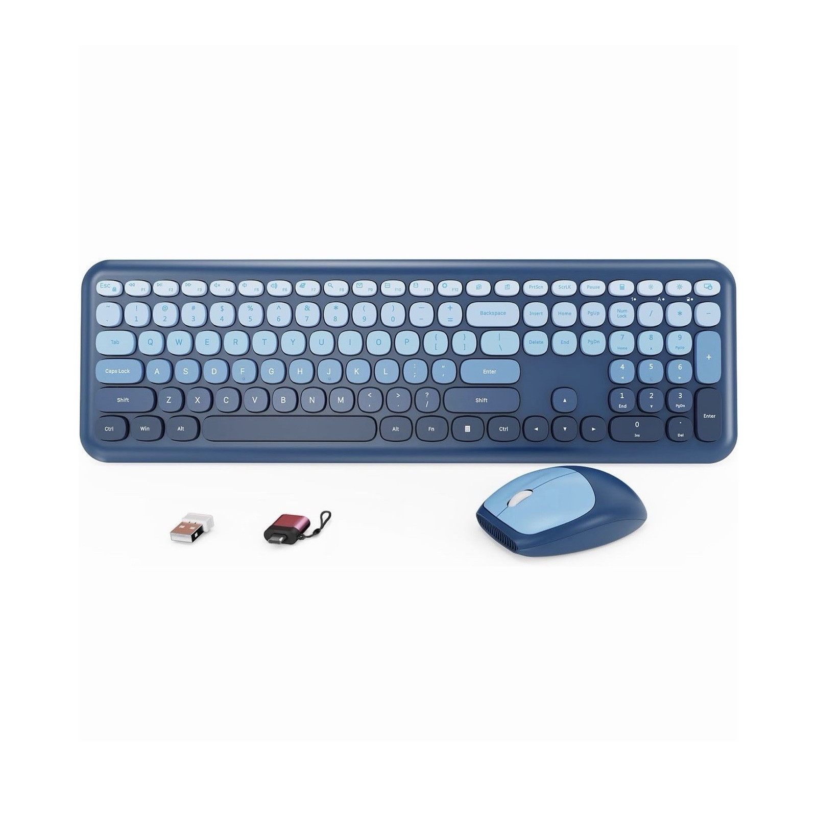 SkyGive Aurora Red Wireless Keyboard Mouse Blue QWERTY Round Keycaps Ergonomic