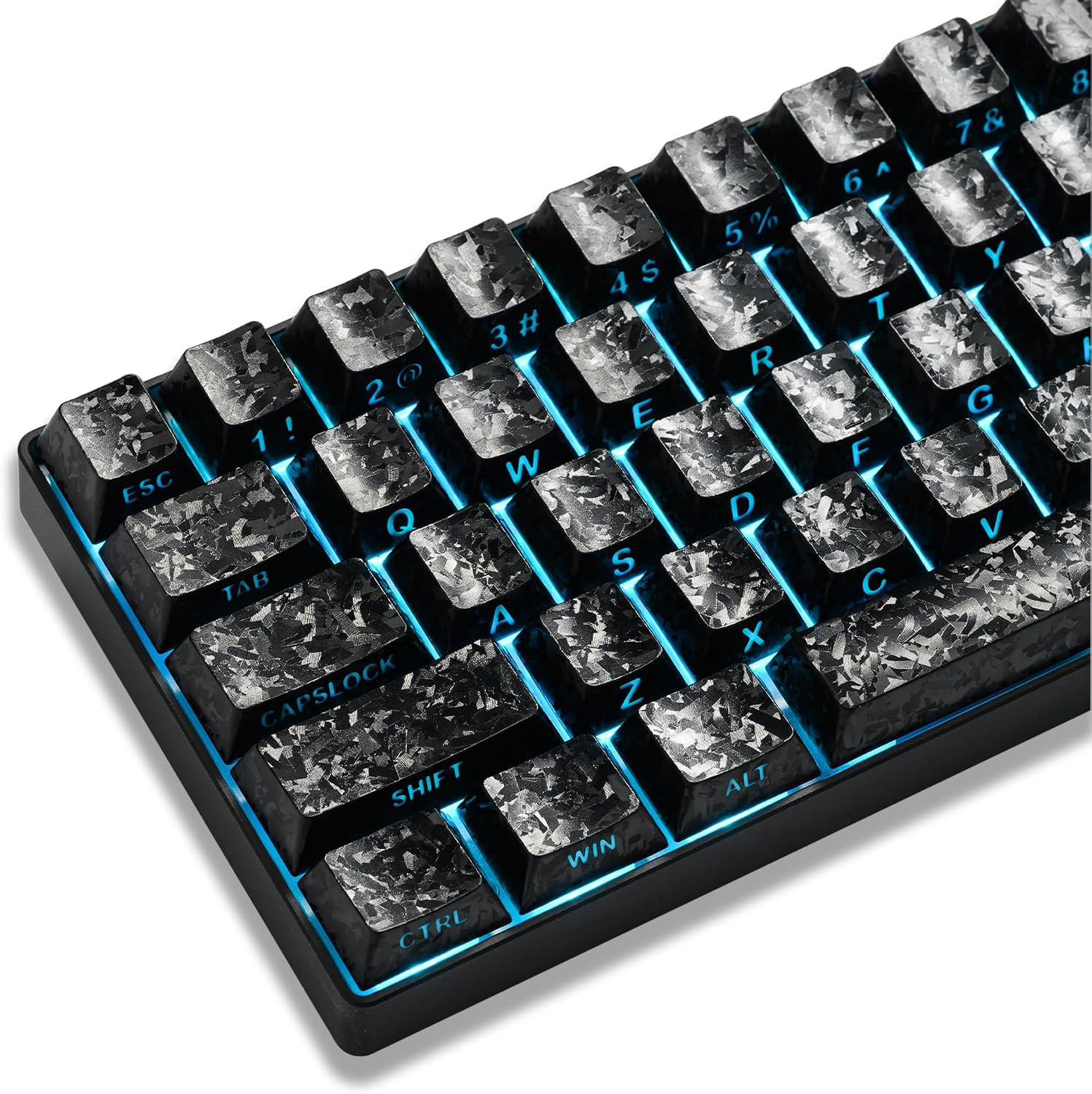 XVX Black Shine Through Keyboard Keycaps, Forged Carbon Texture Cherry Profile K