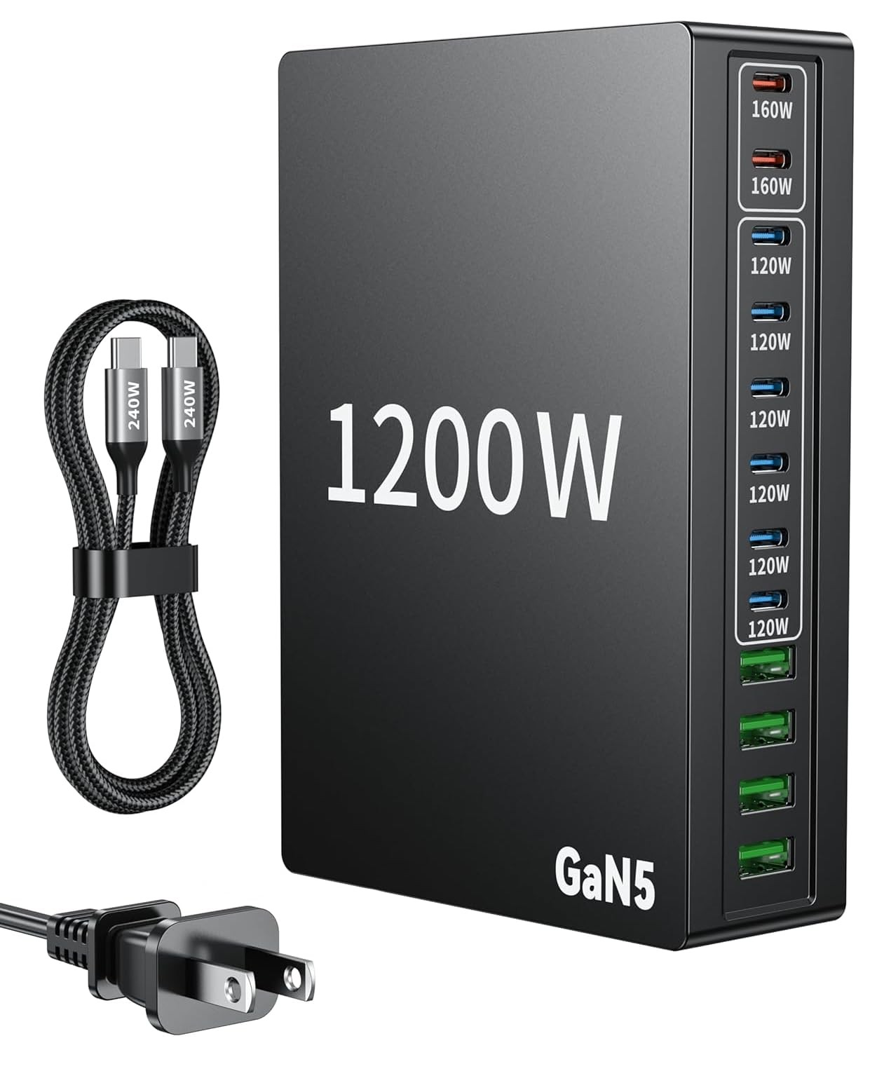 1200W USB C Charger Block Fast 12 Port MacBook Pro Charging Station Black