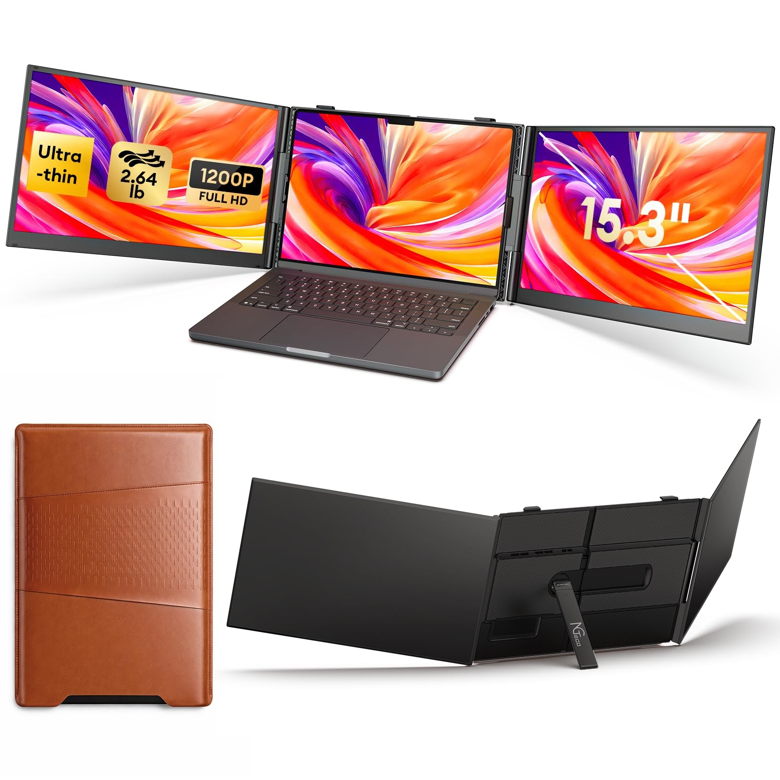 NGTeco 15.3 Inch Triple Screen Extender, 1200P Portable Monitor for Laptops