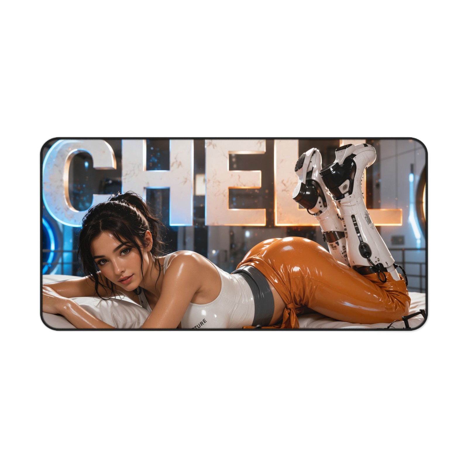 Neoprene Mouse Mat Featuring Chell, Desk Pad for Keyboard and Computer
