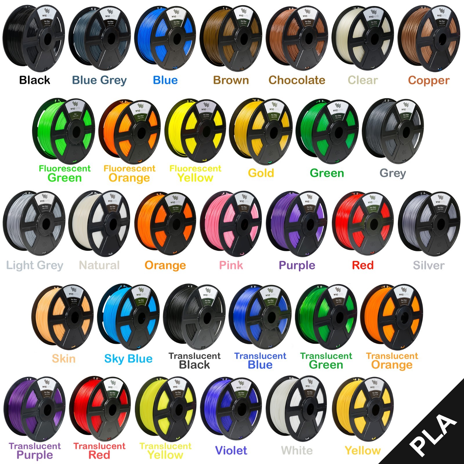 WYZworks Printer Filament 1.75mm 3mm ABS/PLA 1kg/2.2lb RepRap MakerBot Pre Buy3+