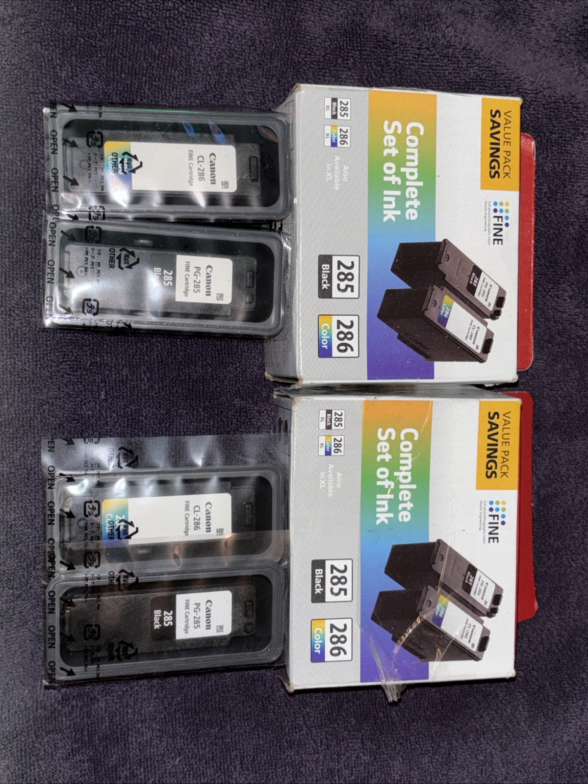 Lot Of 2 Canon PG-285 Black & CL-286 Color Ink Value Packs New/Sealed-Open Box