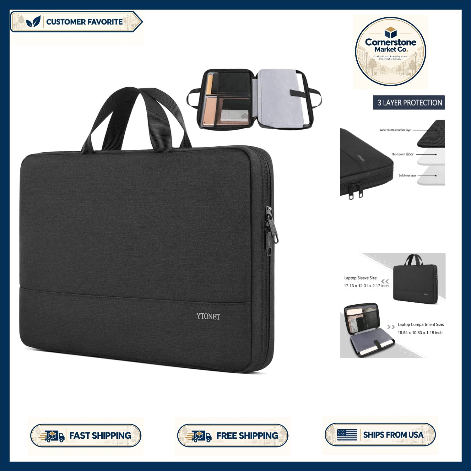 Travel-Ready 17-17.3 Inch Laptop Sleeve, Water-Resistant with Accessory Pockets