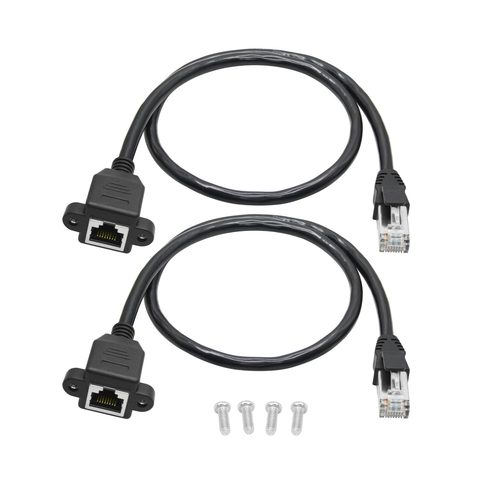 2Pcs Cat6 Ethernet Extension Cable 1FT, RJ45 Panel Installation Adapter