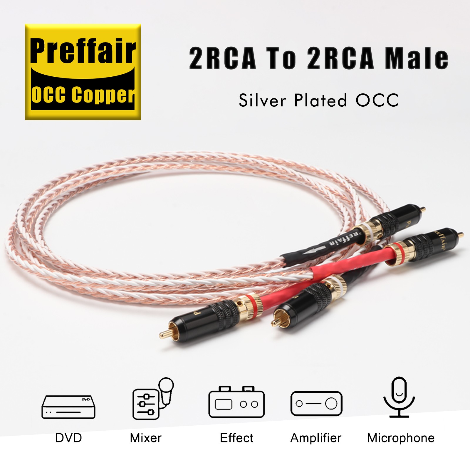 Pair 8Core 7N OCC Pure Copper 2RCA To 2RCA Male Hifi Audio Interconnect CD Cable