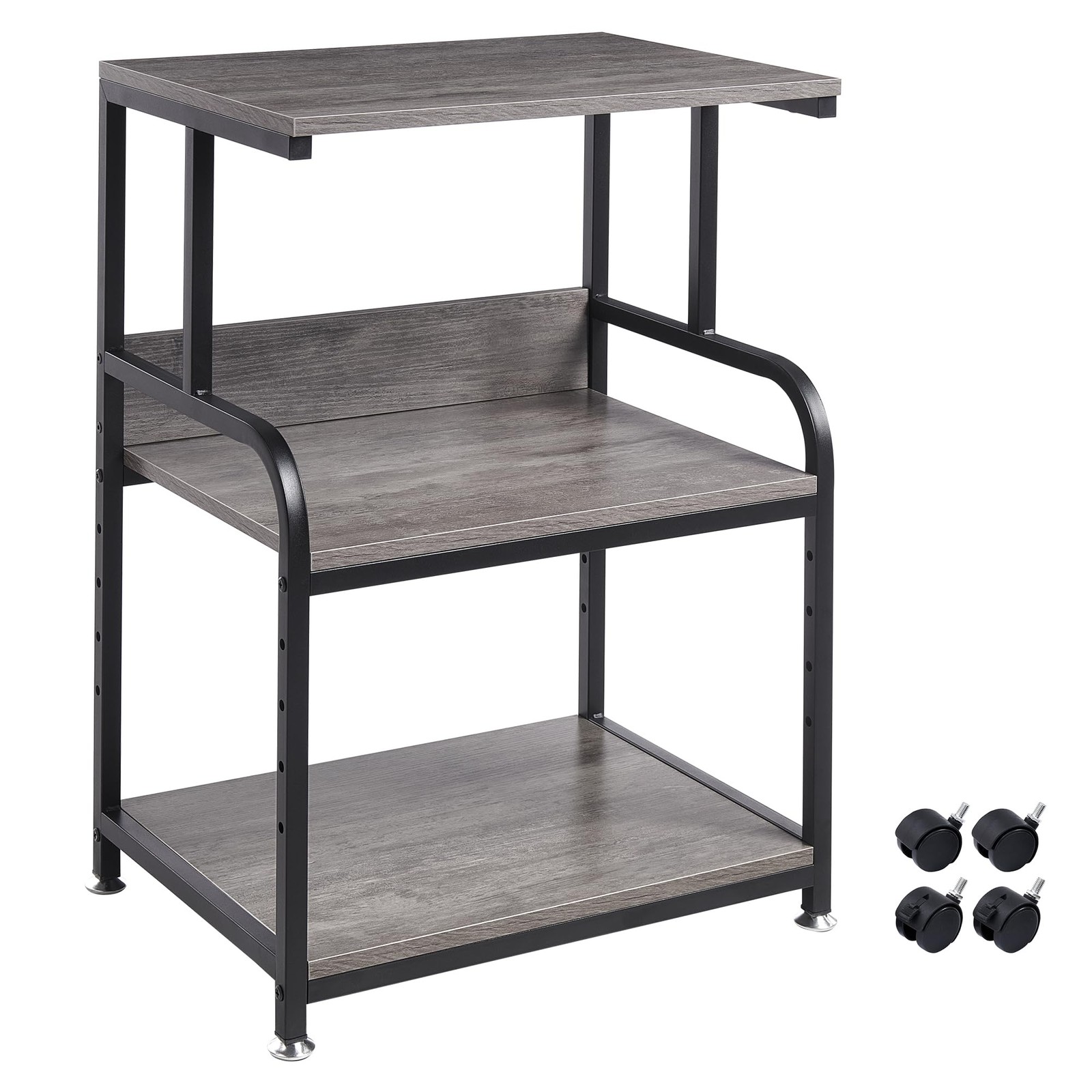 3 Tier Gray Printer Stand with Height Adjustable Storage Shelf