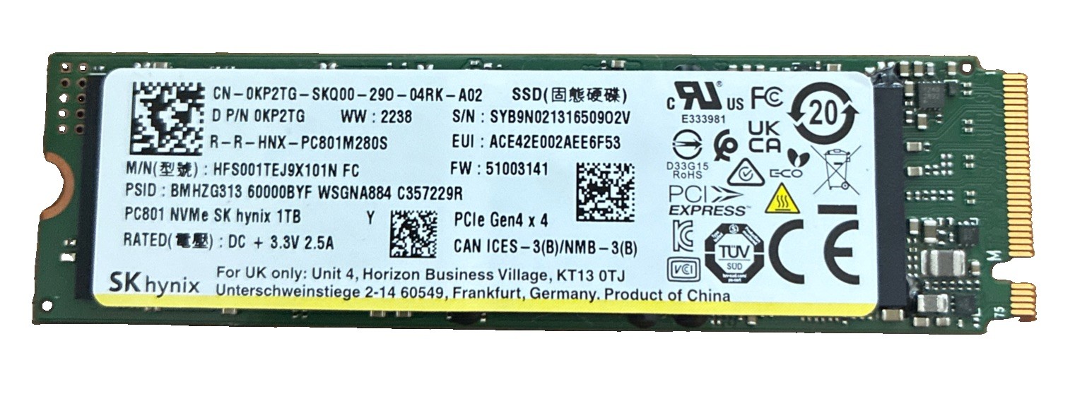 SK Hynix PC801 1TB NVMe SSD M.2 2238 PCIe Gen4 HFS001TEJ9X101N