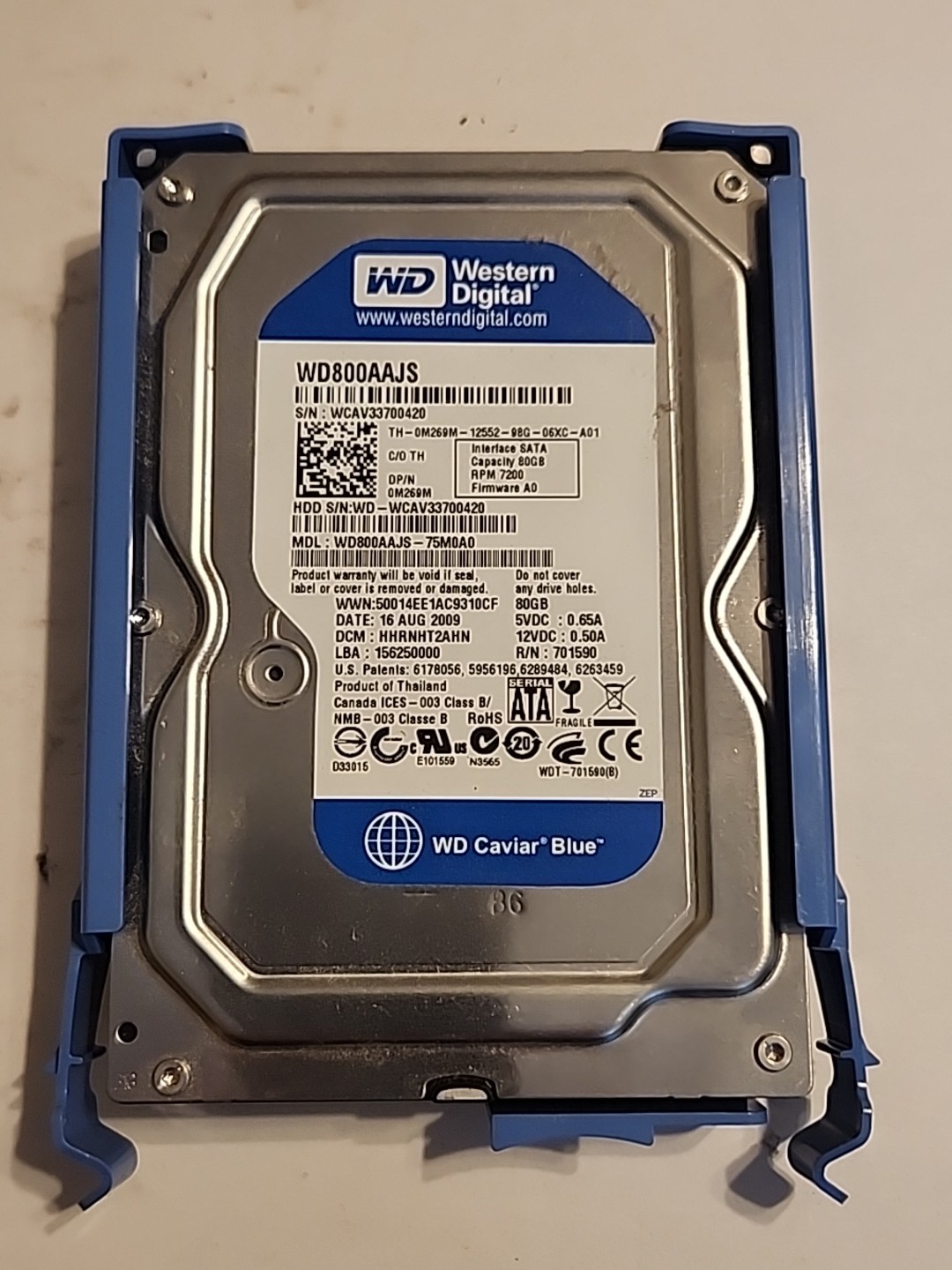 WDC WD800AAJS -  80GB 7200 RPM  SATA 3.5" Hard Drive -  