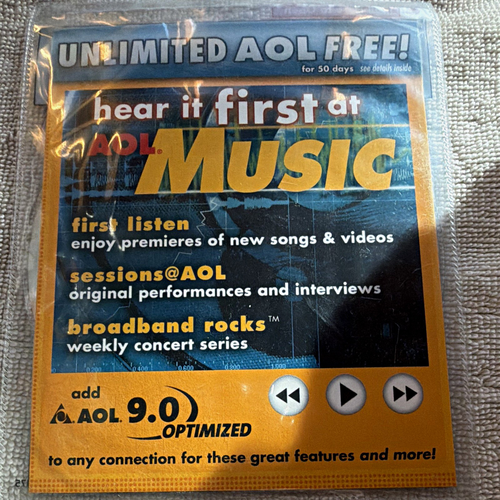 AOL 9.0 Optimized Internet Software CD AOL Music Unlimited 50 Days Free Trial