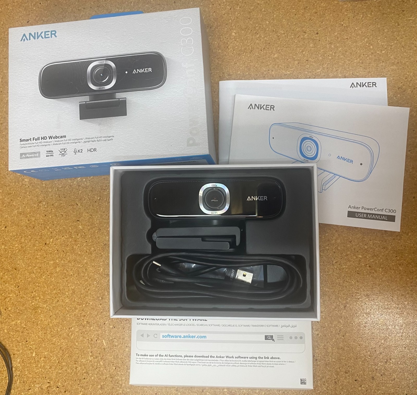 Anker PowerConf C300 Smart Full HD 1080p HDR Webcam 60fps USB-C Black