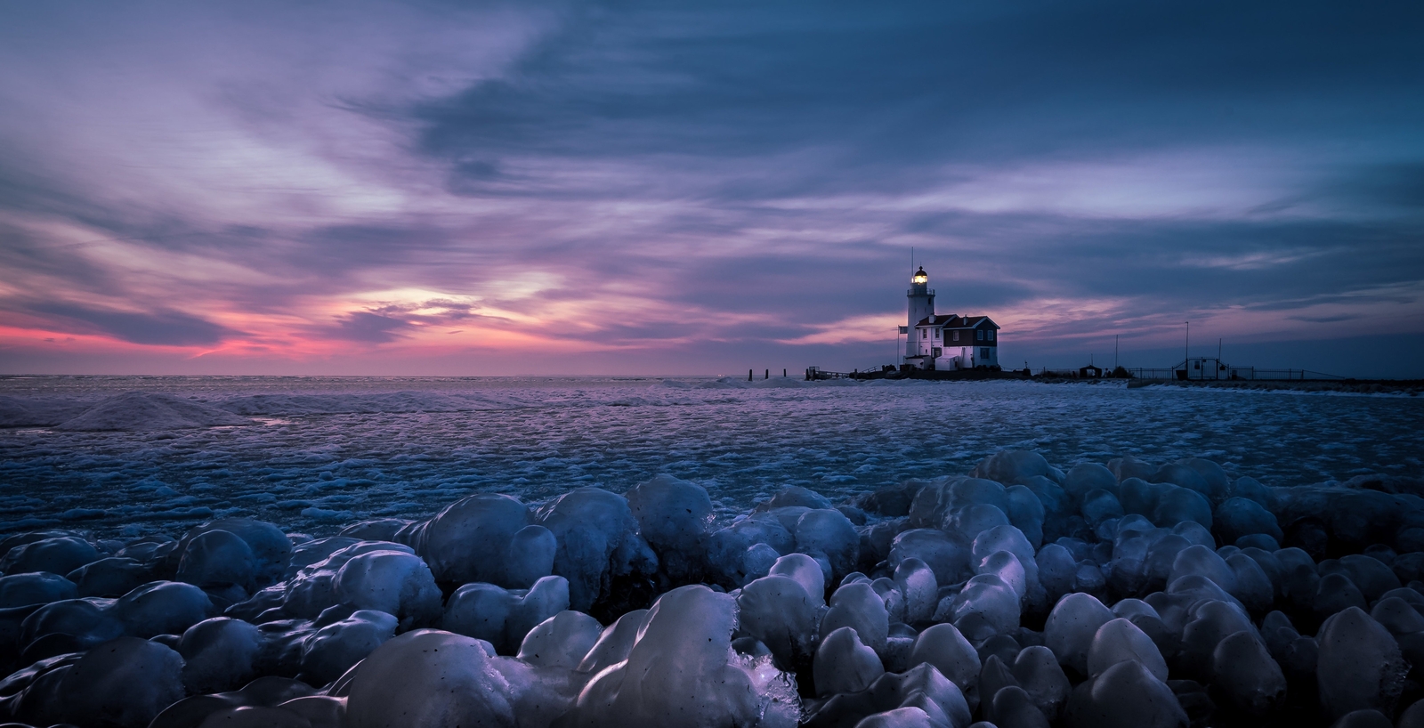 Landscape outdoors netherlands ice cold lighthouse sky Custom Gaming Mat Desk