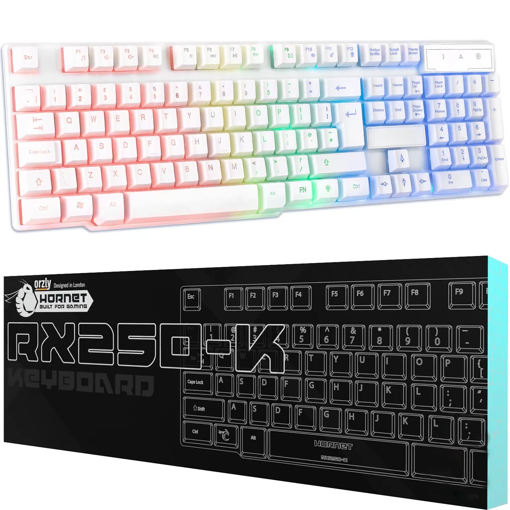 Orzly Hornet RX250-K White RGB Gaming Keyboard USB 2.0 -NEW