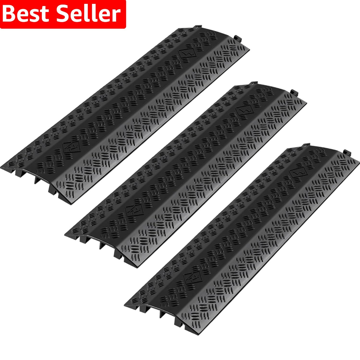 Non-Slip Drop Over Cable Protector, 2 Channel Design, 3-Pack for Homes & Offices