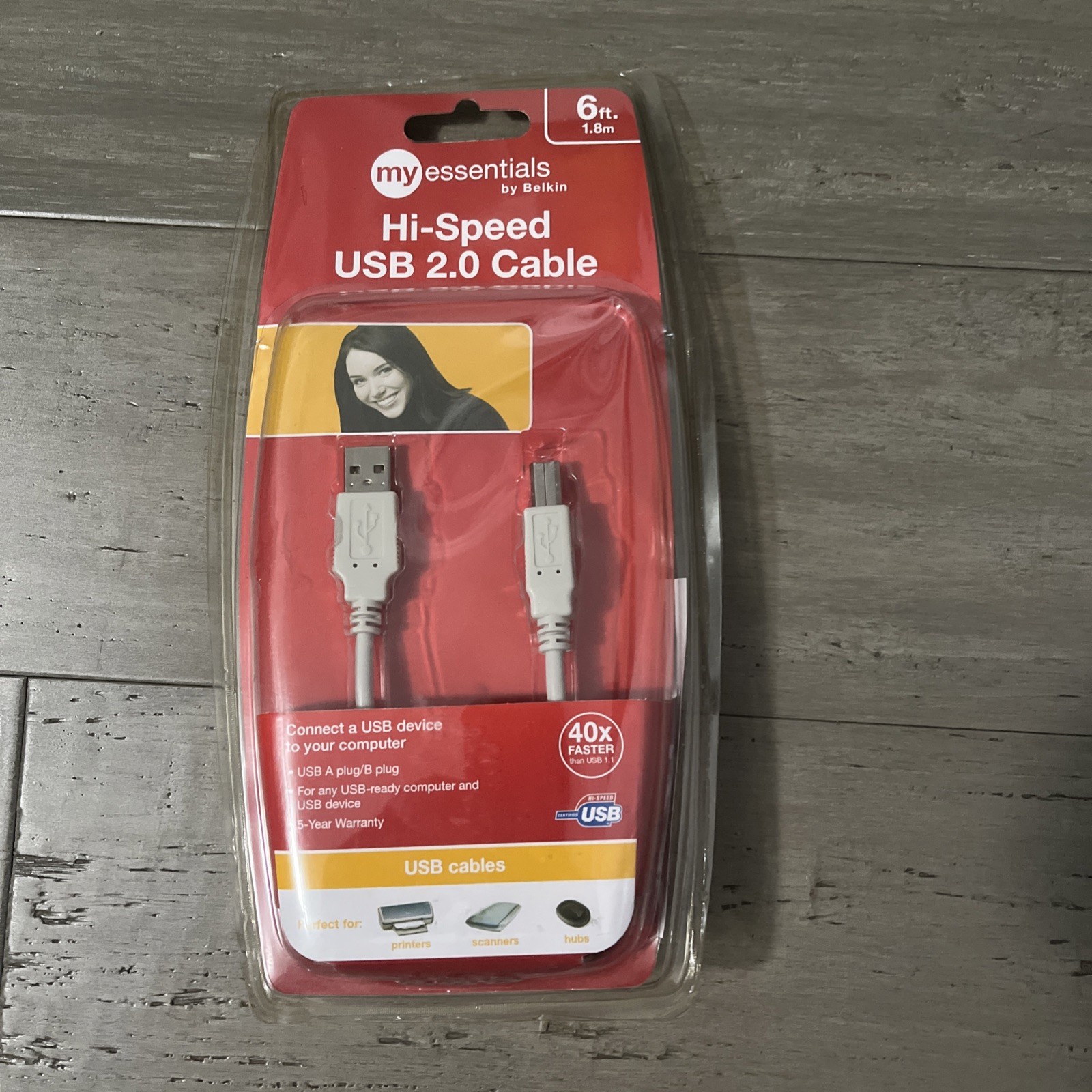 Belkin My Essentials Hi Speed USB 2.0 Printer Cable 6 Foot New In Sealed Package