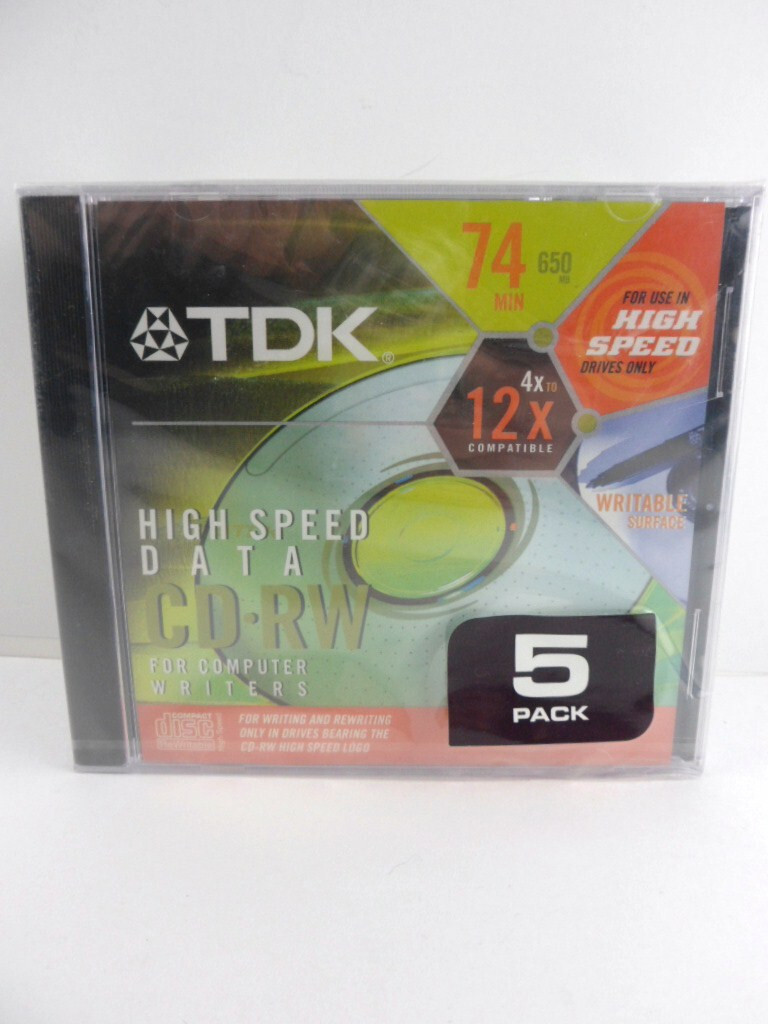 TDK High Speed Data CD-RW Discs 5-Pack 74 min 650 MB 4x-12x Compatible
