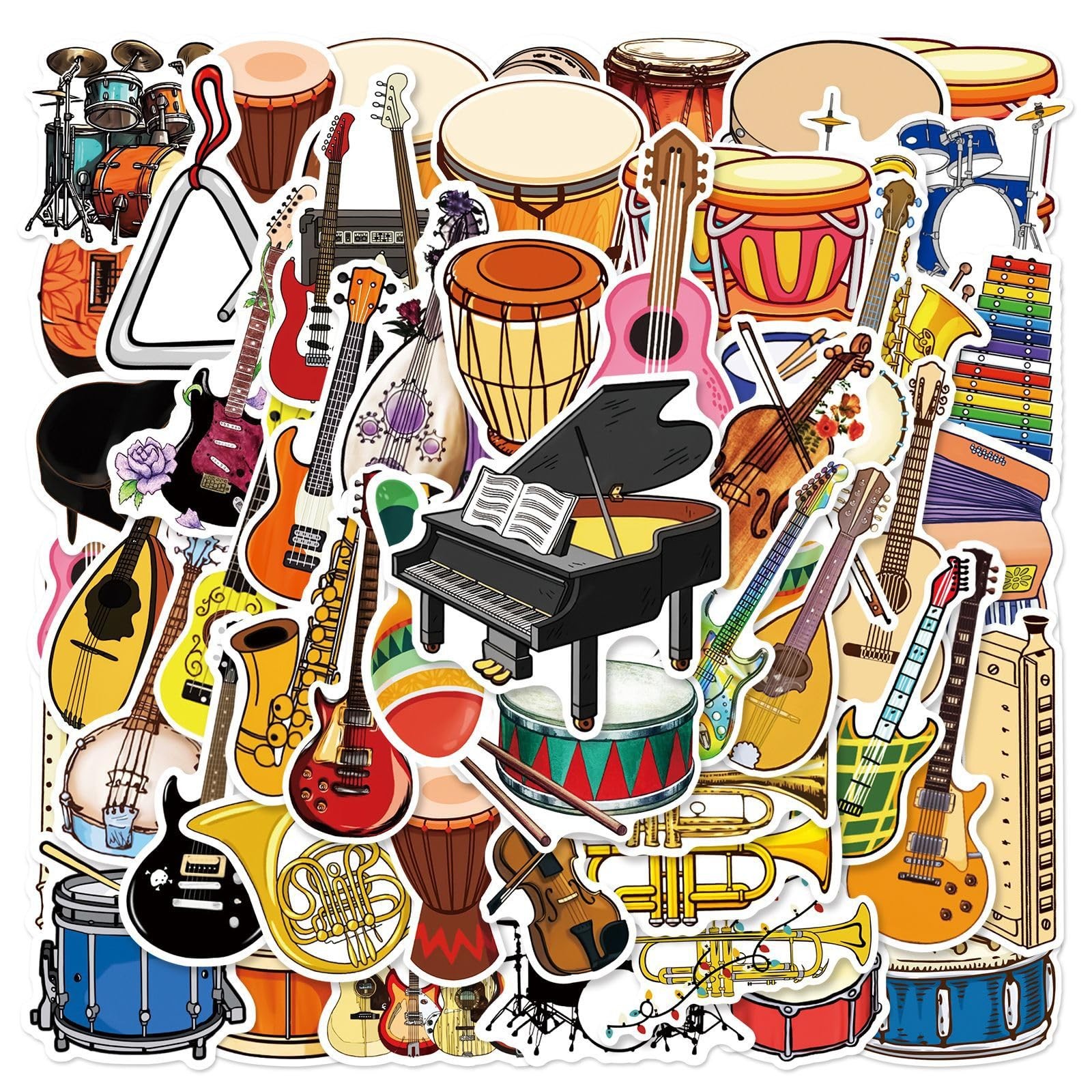 50Pcs Musical Instruments Stickers, Waterproof Vinyl Instrument Stickers