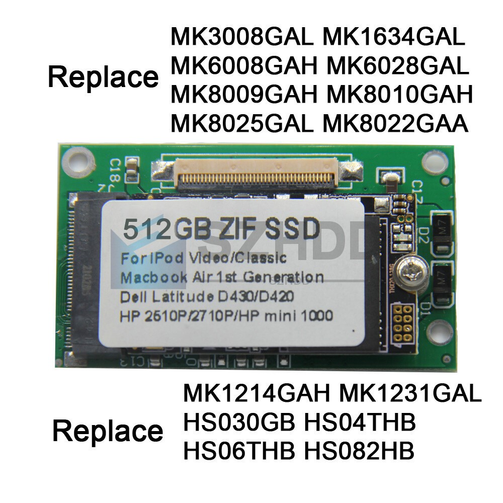 NEW 1.8 Inch 512GB ZIF SSD Replacement TOSHIBA MK3008GAL MK1634GAL HDD For ipod