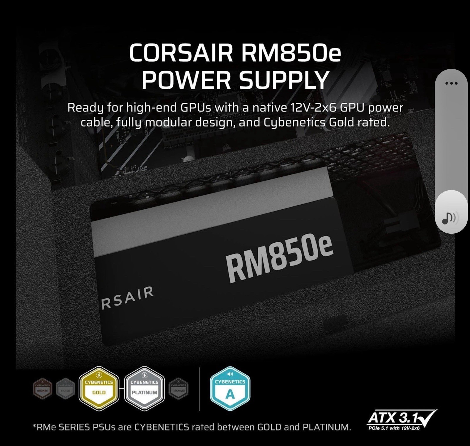 Corsair RMe RM850e 850W 80 Plus Gold Fully Modular Low Noise Certified