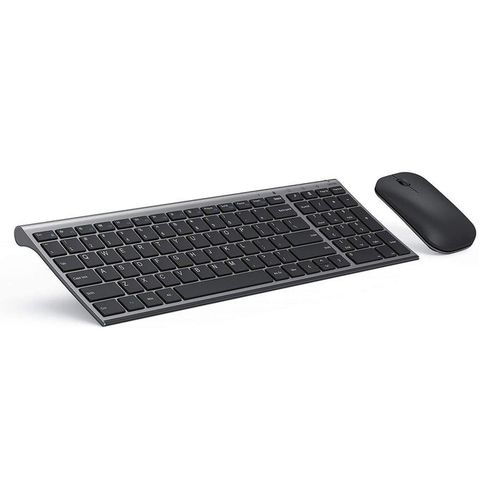 SEENDA Wireless Ultra Slim Keyboard Mouse Combo 2.4G & USB WGJP-031B, Gray Black