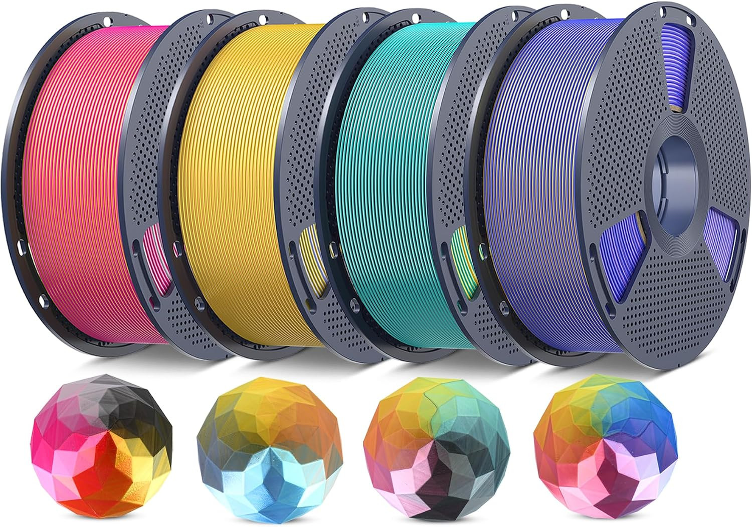 Multicolor 4-Color Silk PLA+ Filament Bundle, Silk PLA+ 3D Printer Filament 1.75