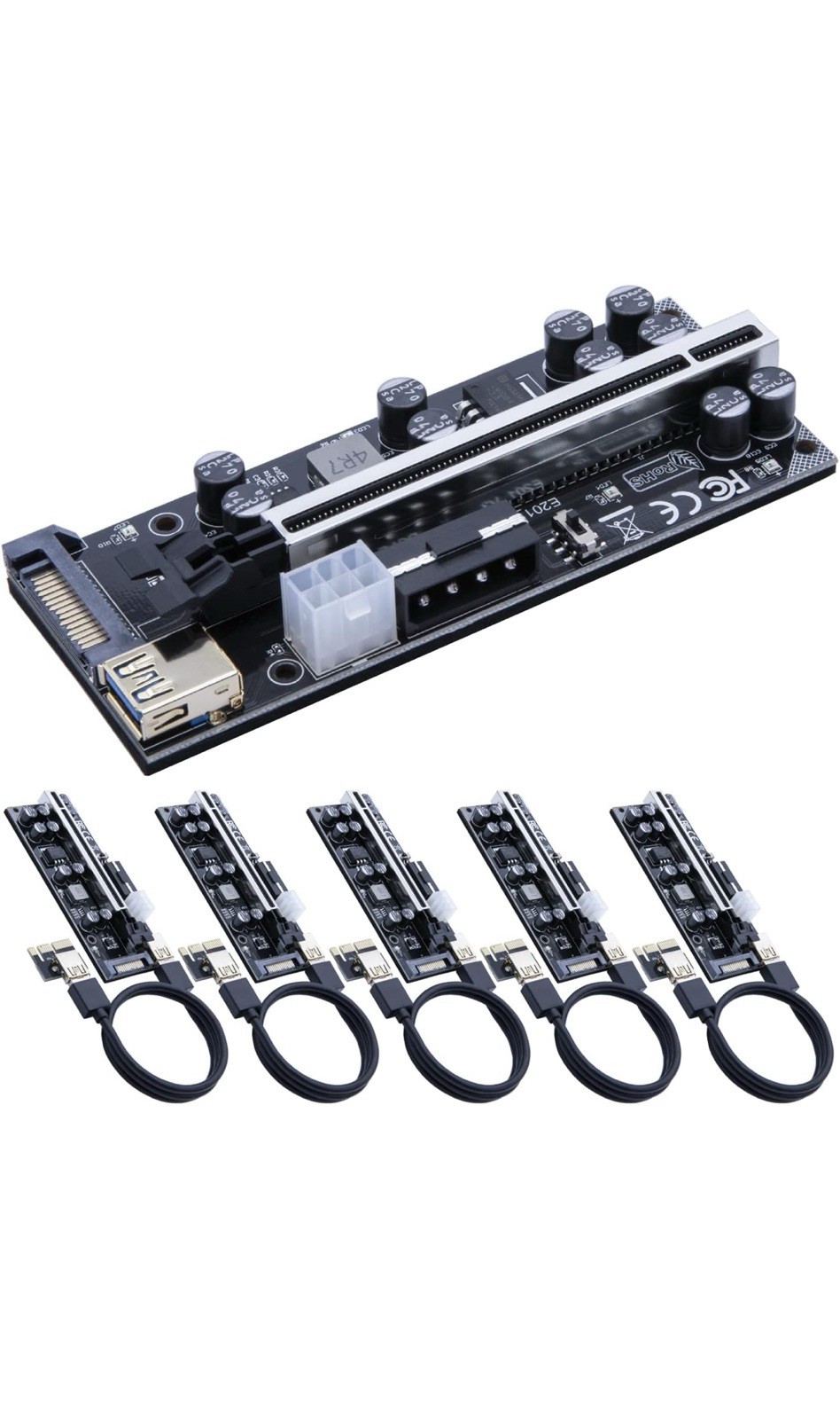 6 Pack Mailiya V009s Pro PCIe Riser GPU Riser Card for Crypto Mining ETH 16X /1X