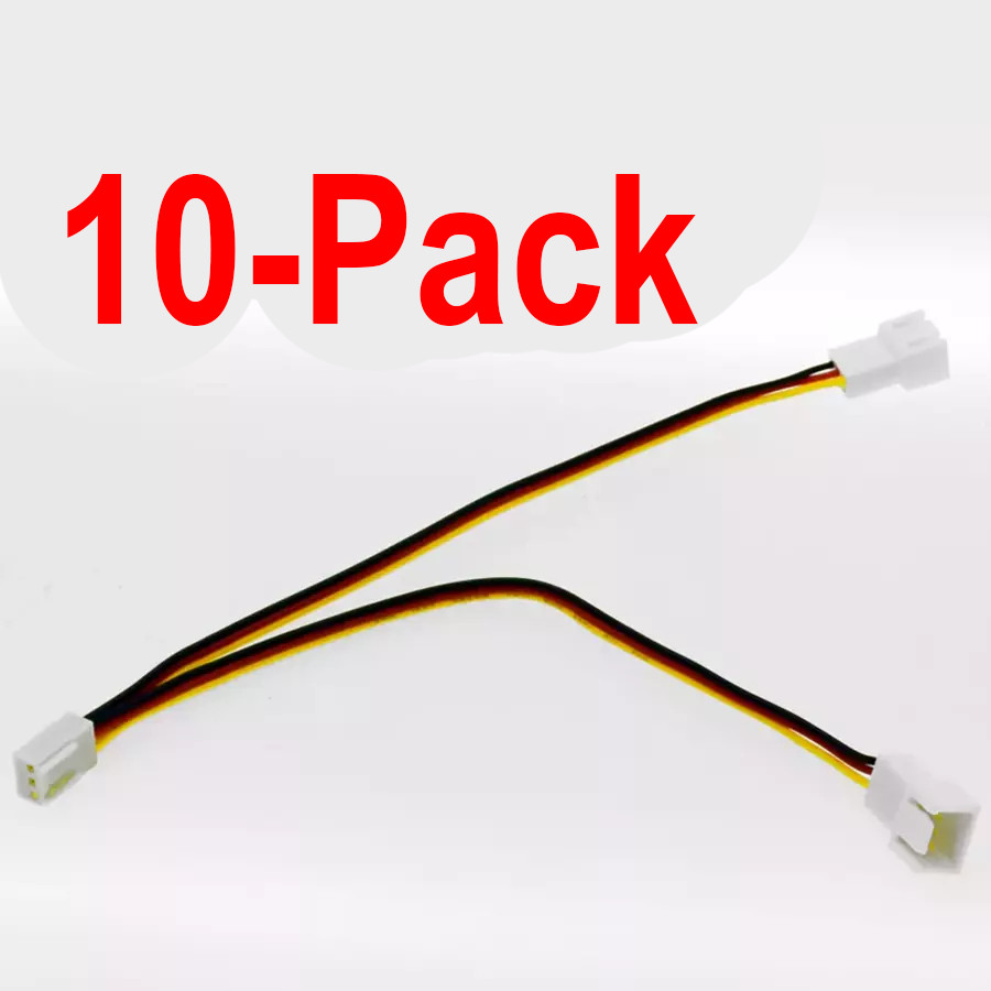 3Pin Computer Fan Power Cable Y-Splitter Connector Adapter for 3-Pin (10-Pack)