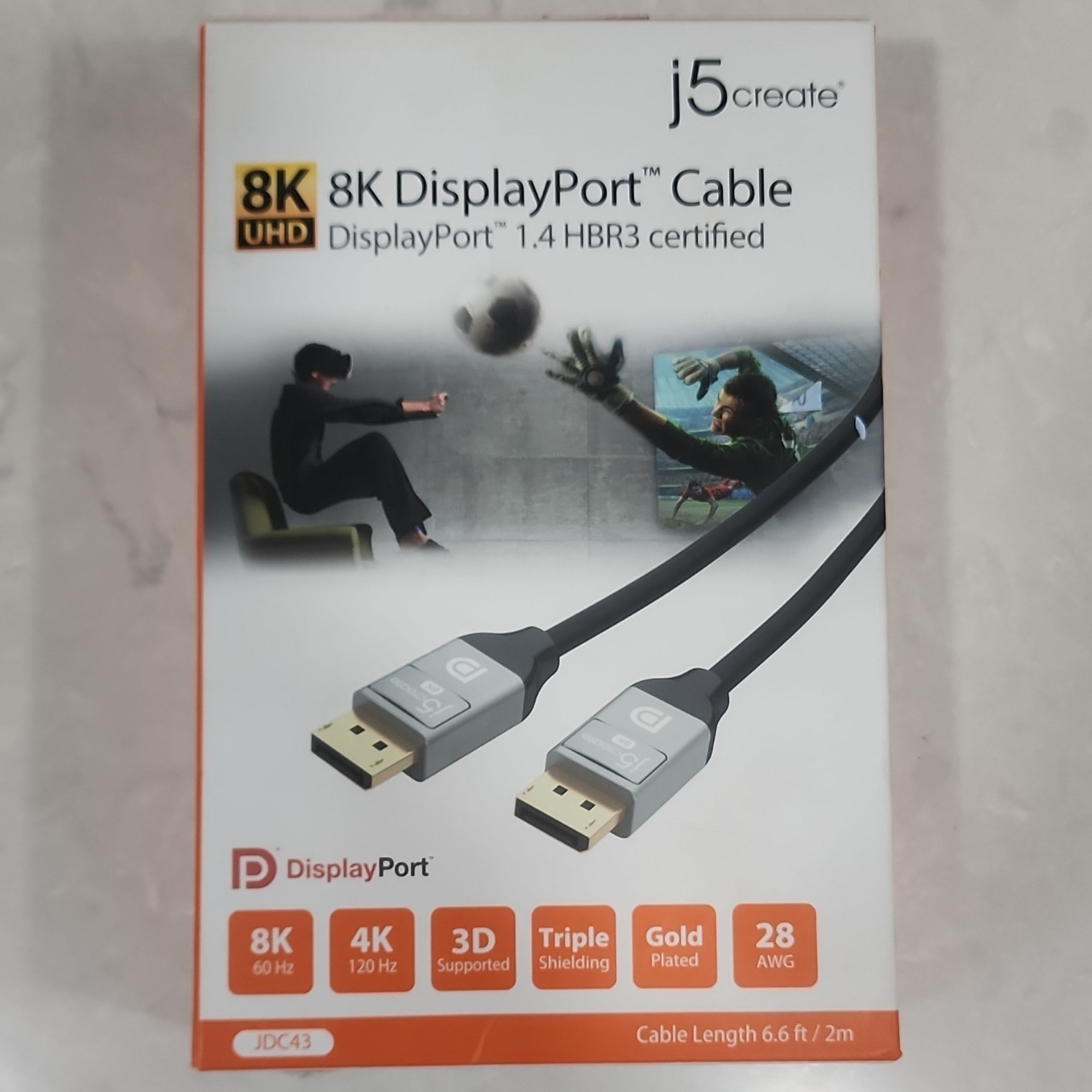 j5create 8K Display Port 1.4 HBR3 6.6ft Cable Gold Plated
