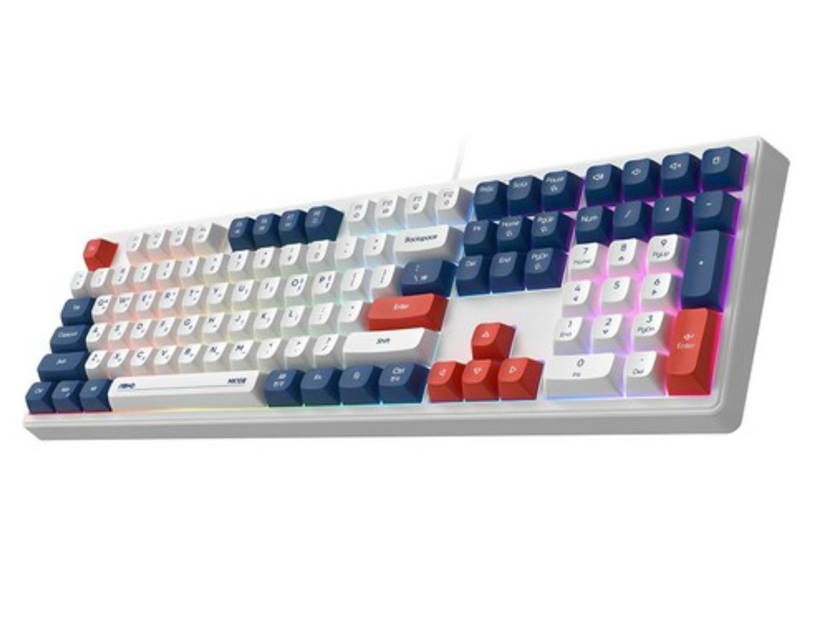 ABKO USB Wired Korean Keyboard Membrane 108-Key LED Ergonomic Design (Blue)