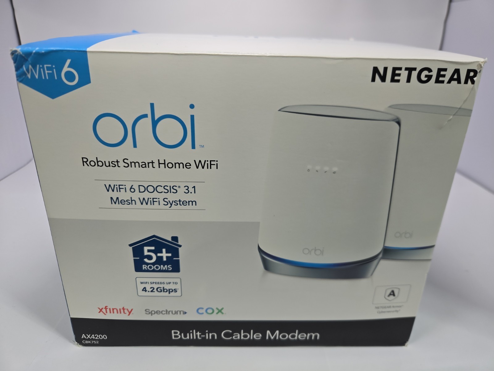 NETGEAR Orbi CBK752-100NAS Mesh WiFi 6 System + DOCSIS 3.1 Modem - OPEN BOX