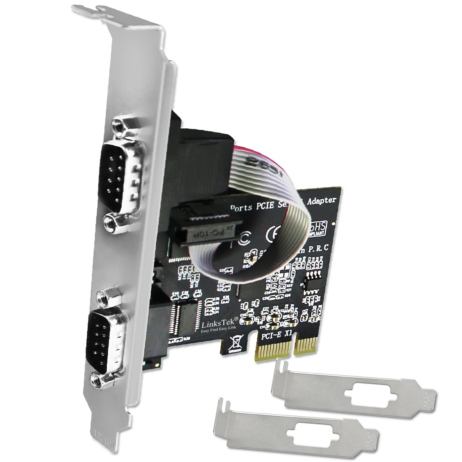 2-Port PCI Express RS-232 DB9 Serial Port Card for Windows & Linux PCs, 32/64bit