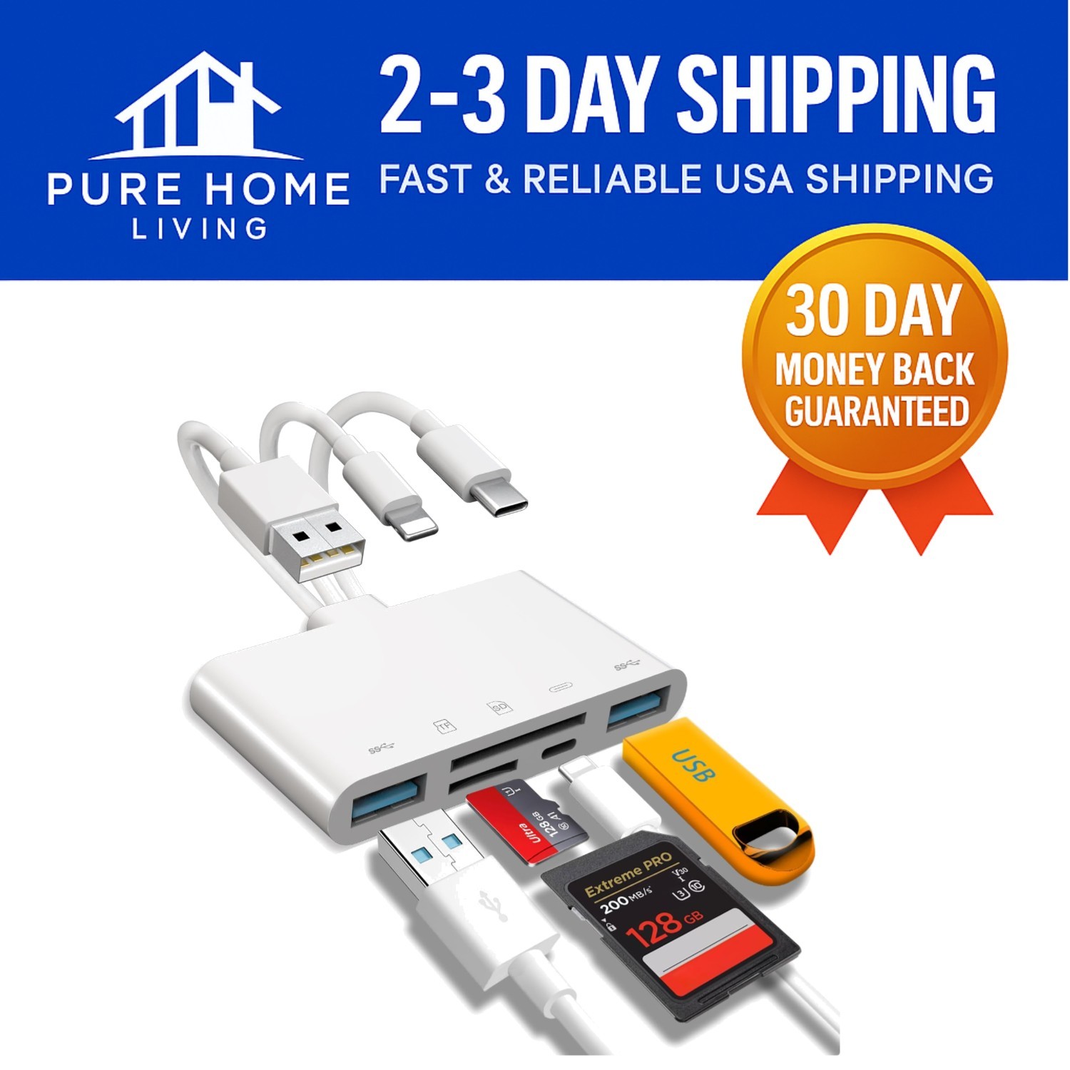 Compact 5-in-1 USB OTG Adapter for Fast Data Transfer - iOS & Android Compatible
