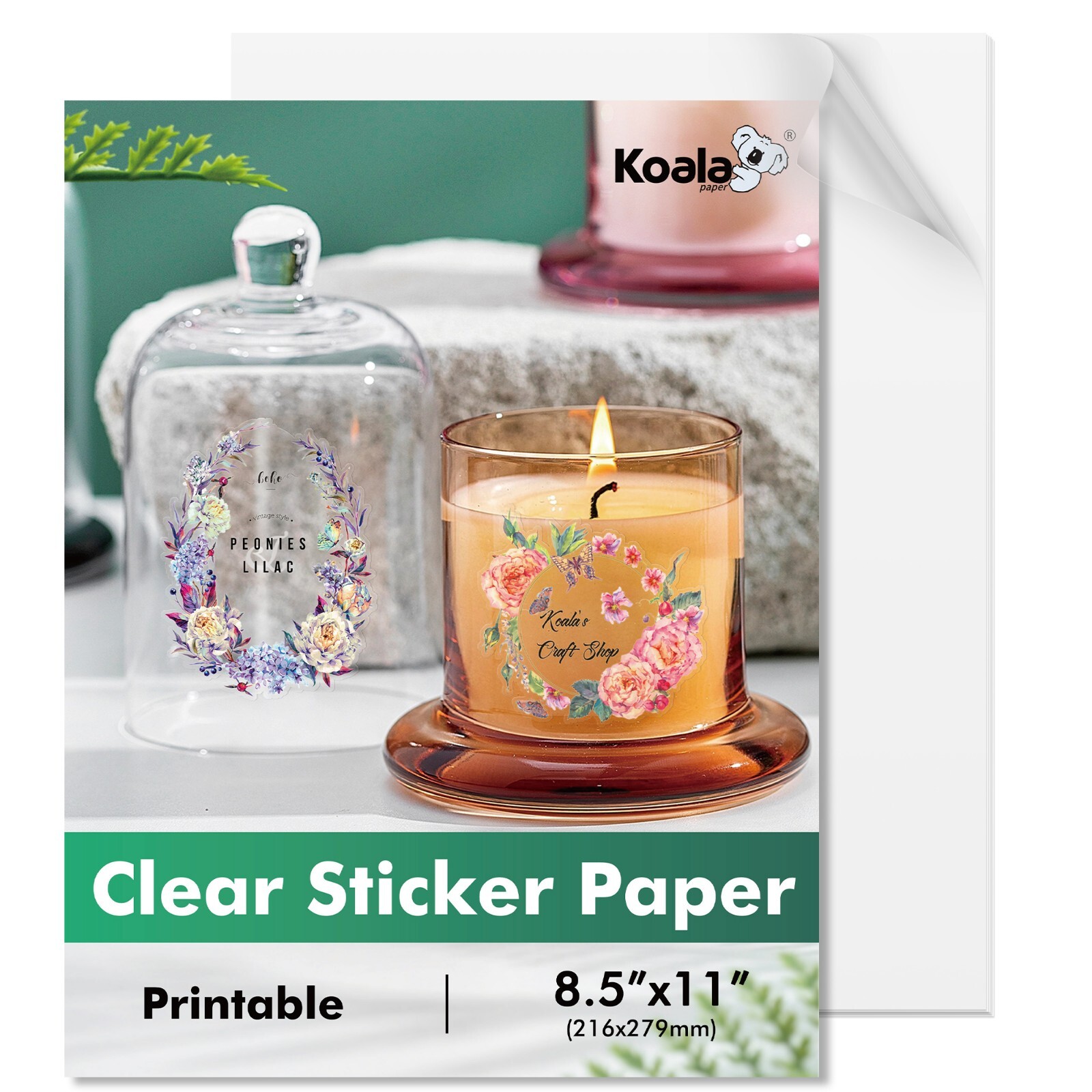 18-54 Koala 100% Clear Sticker Paper for Inkjet + Laser Printers Glossy Vinyl