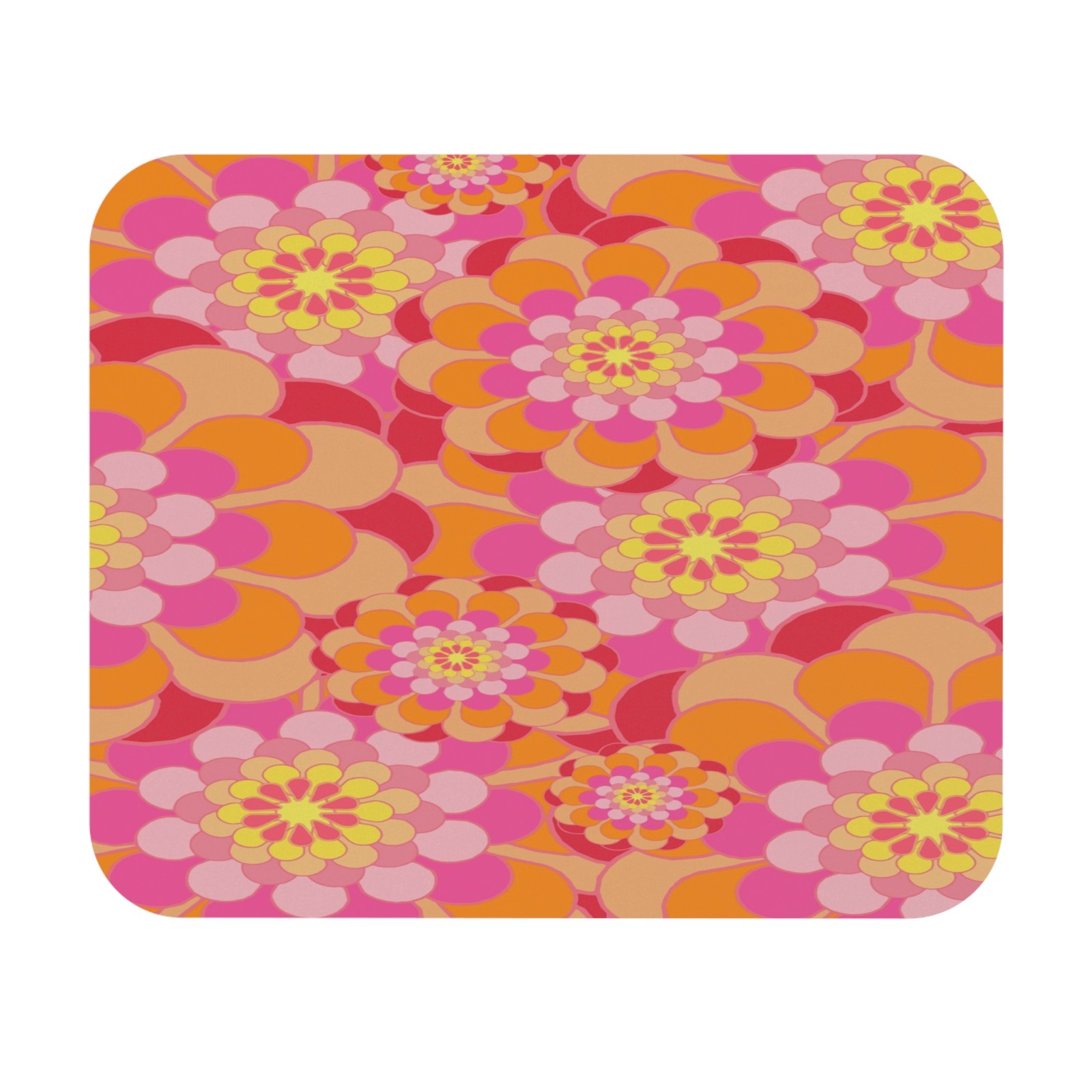 Retro Floral Pattern Mouse Pad | Pink Orange Yellow Flower