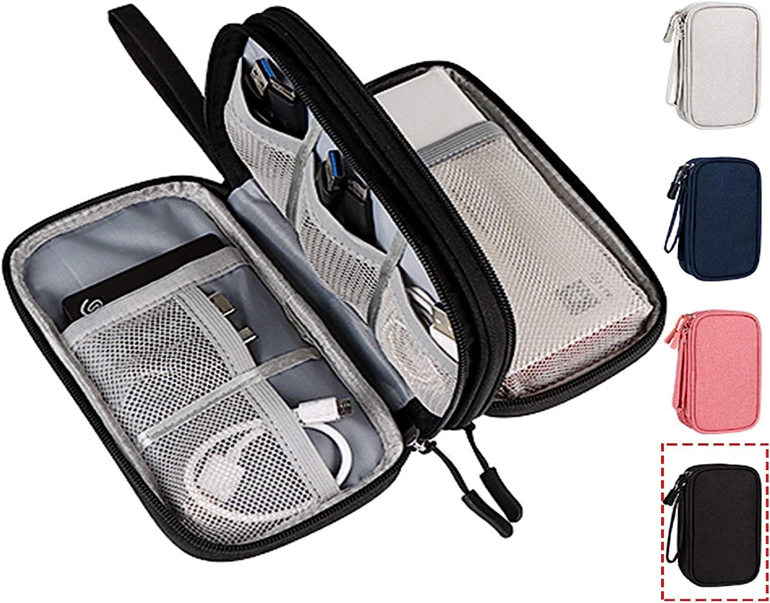 CAOODKDK Electronics Accessories Organizer Pouch Large, Double Layer - Black