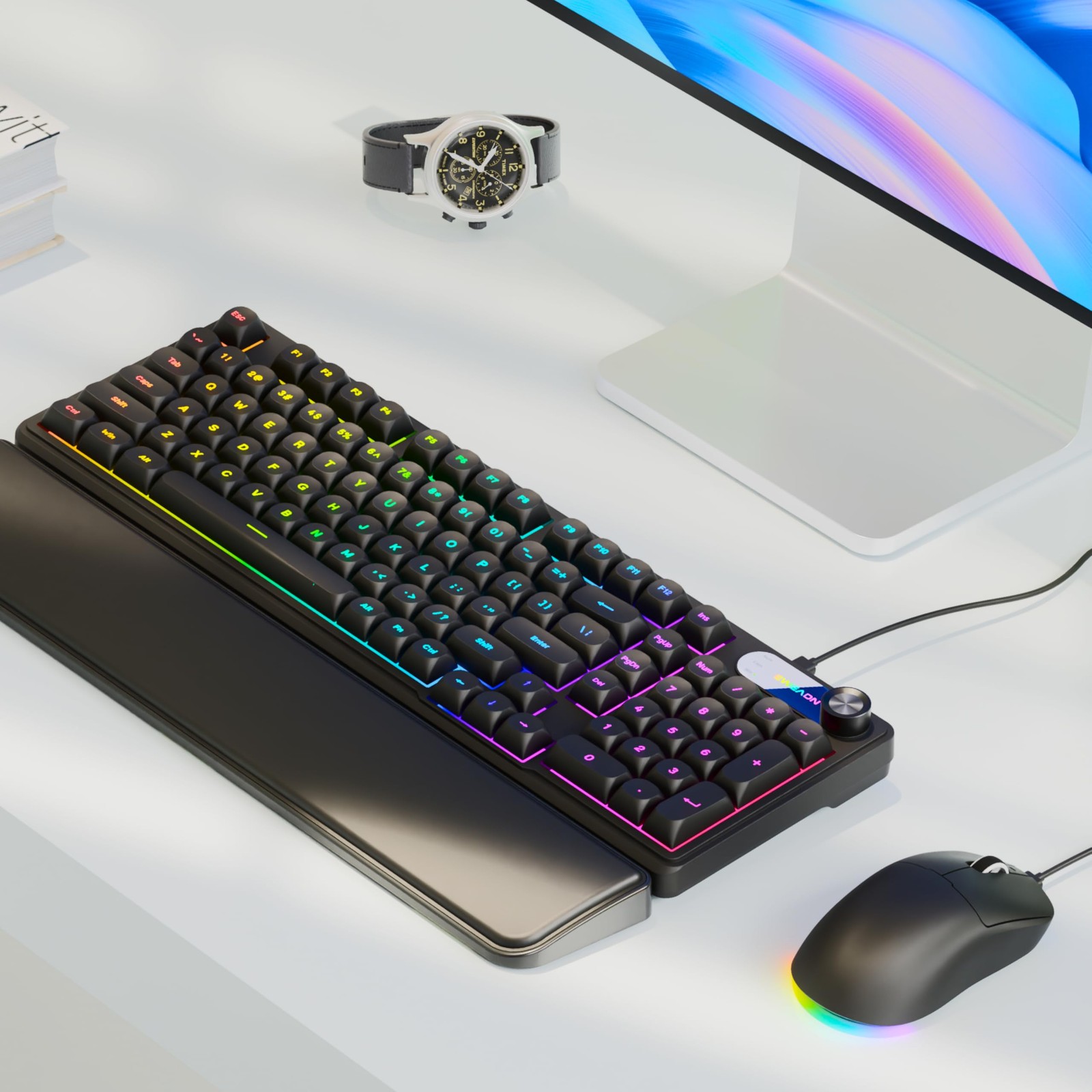 C98 Gaming Keyboard and Mouse, Wired PC Gaming Keyboards with Multimedia Knob...