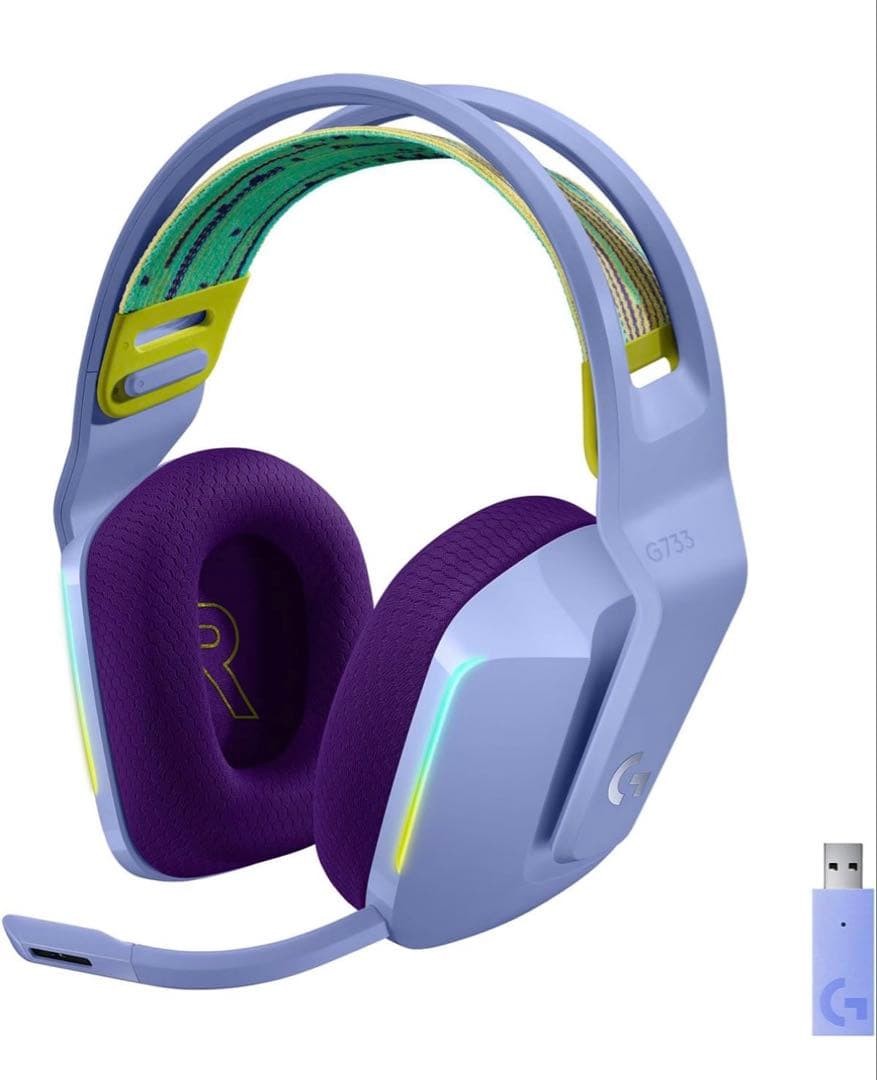 Logicool G733 Wireless Over-Ear Gaming Headset Lilac USB Receiver Mint