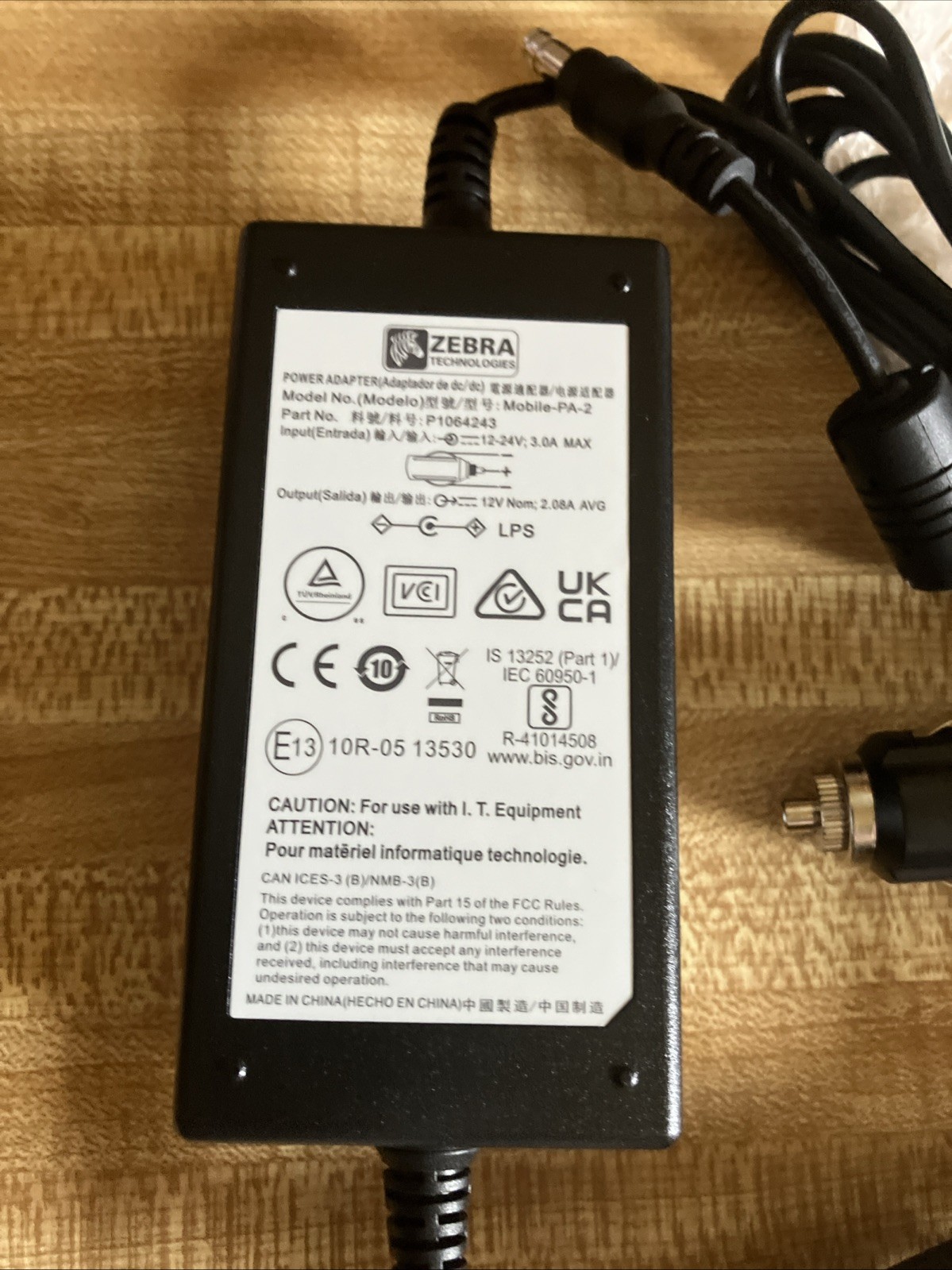 Zebra Mobile P1063406-031 Vehicle DC Adaptor