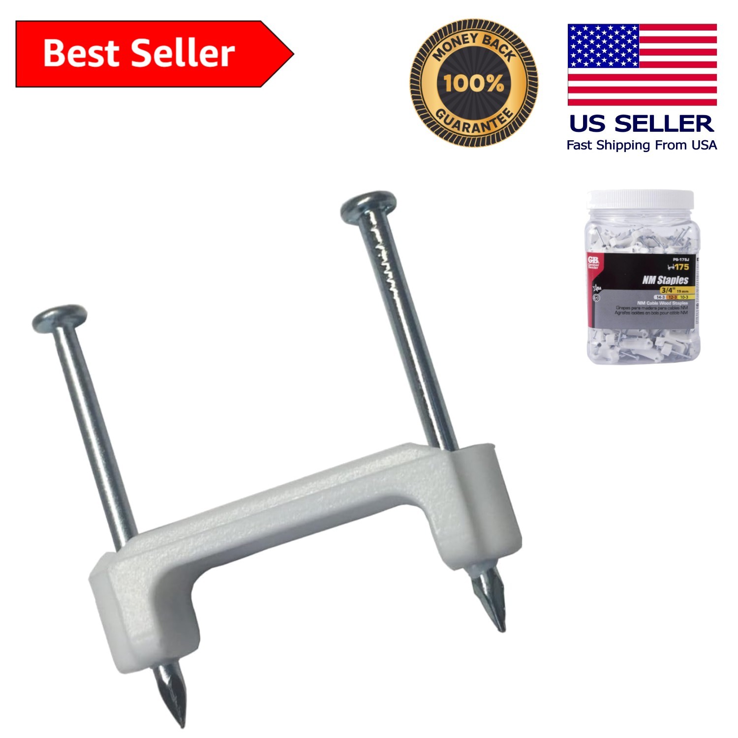 UV-Resistant 3/4 Inch Plastic Staples for Electrical Cable Securing - 175 Count