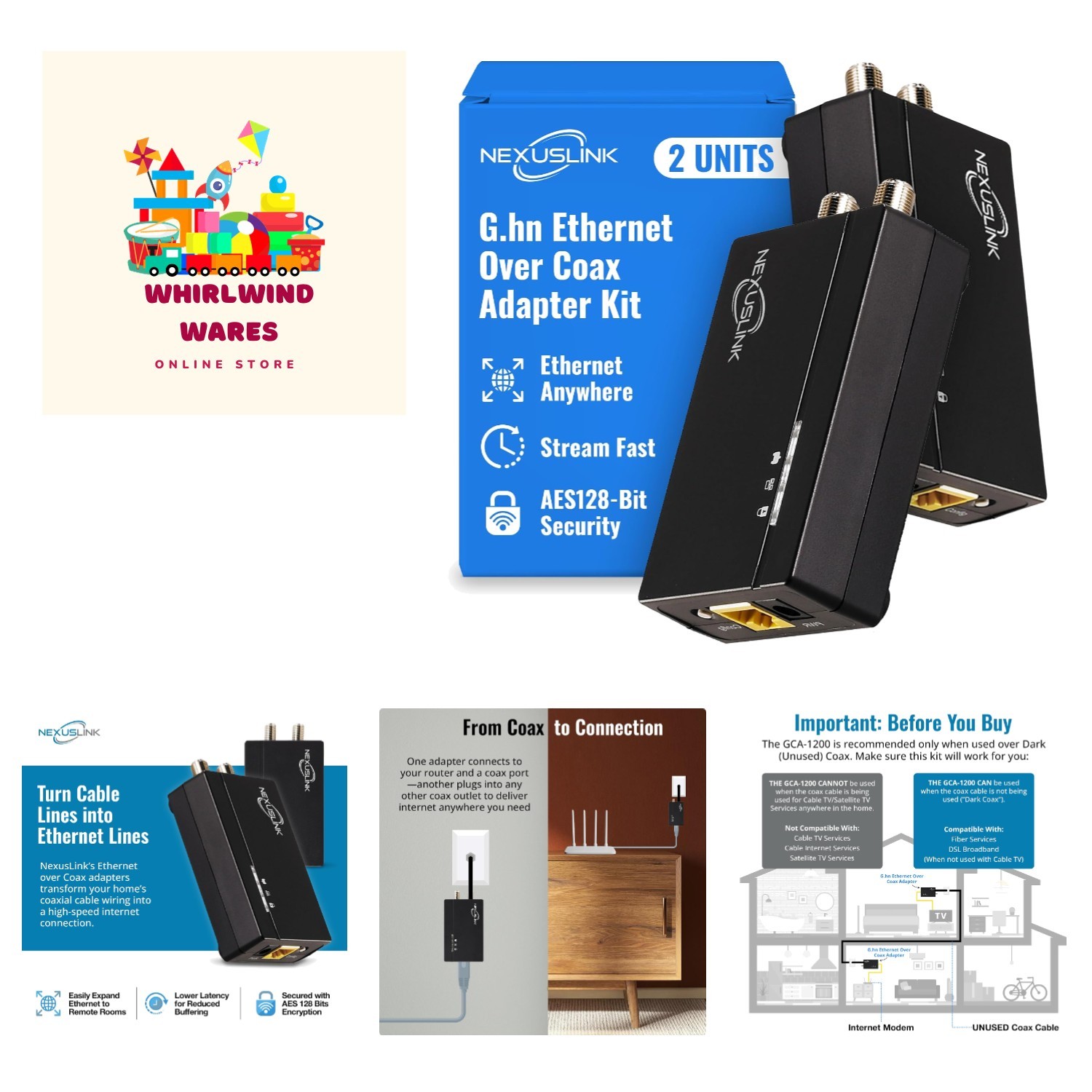 G.hn Ethernet Over Coax Adapter Kit - 1.2Gbps Network for Unused/Dark Coax - ...