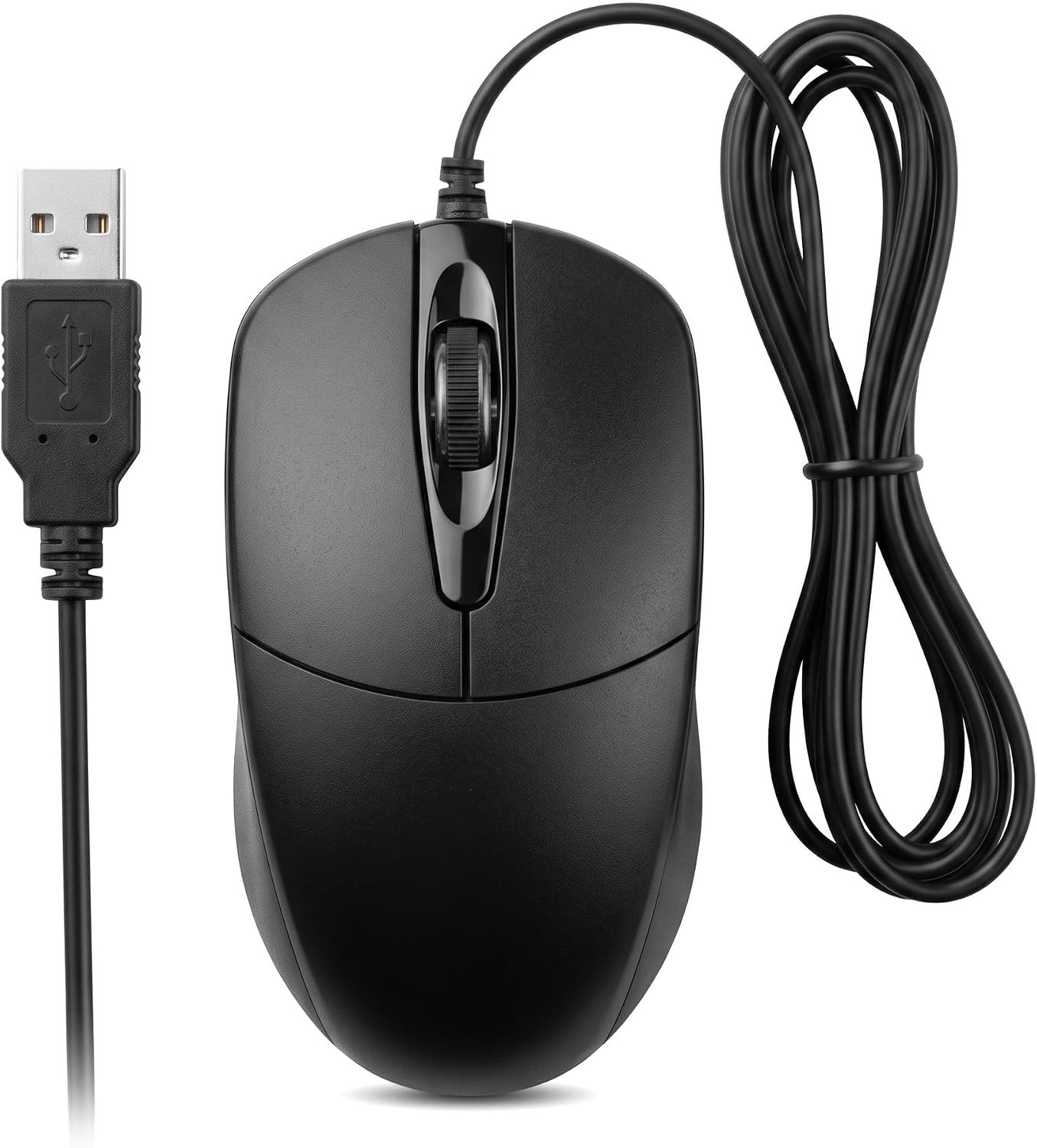 Classic Wired USB Optical Mouse - 3-Button, Ergonomic, Black